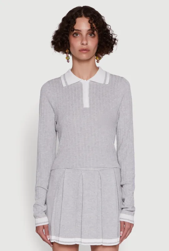 Daisy Ribbed Knit Varsity Stripe Polo Top sold by Rainbow