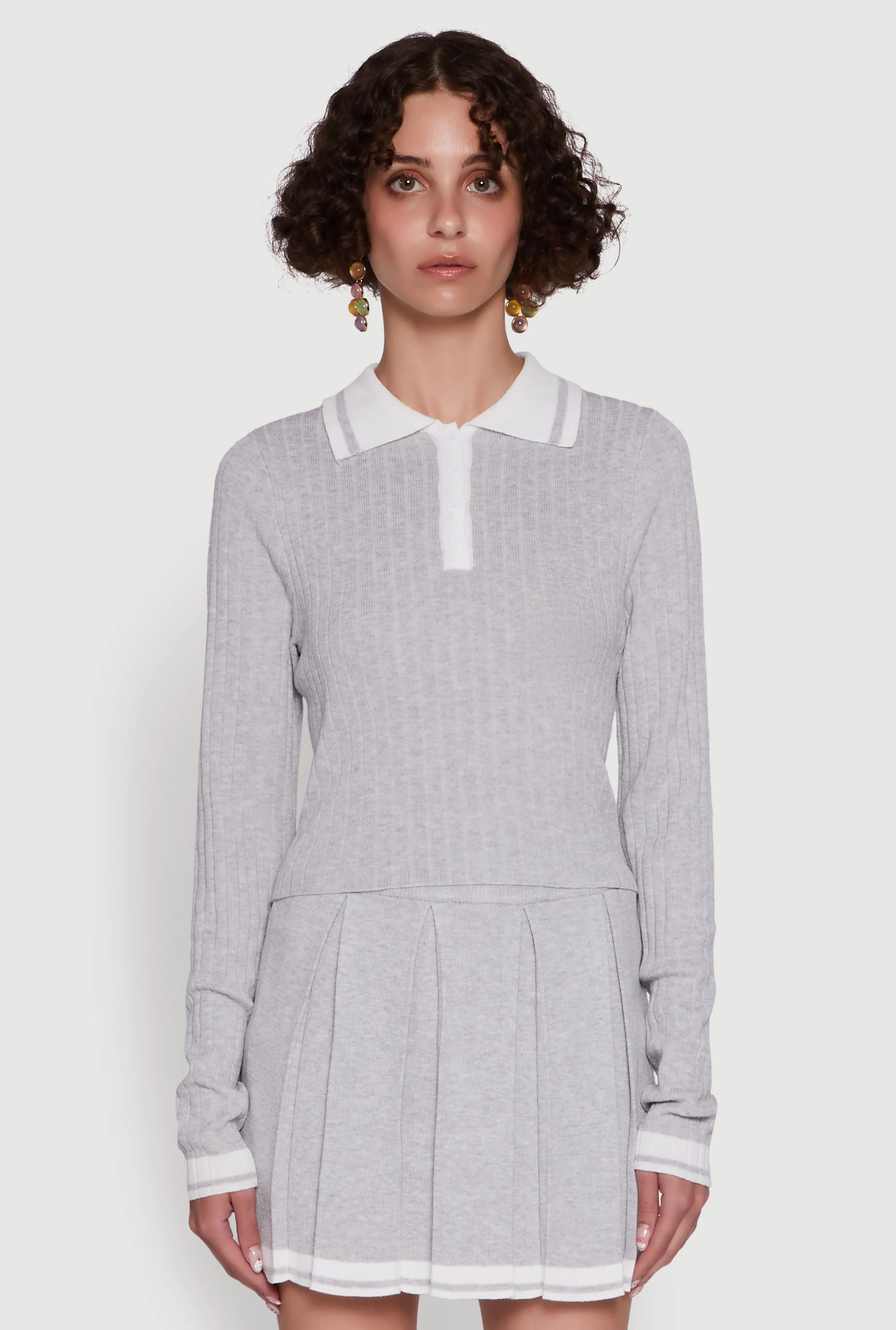 Daisy Ribbed Knit Varsity Stripe Polo Top sold by Rainbow