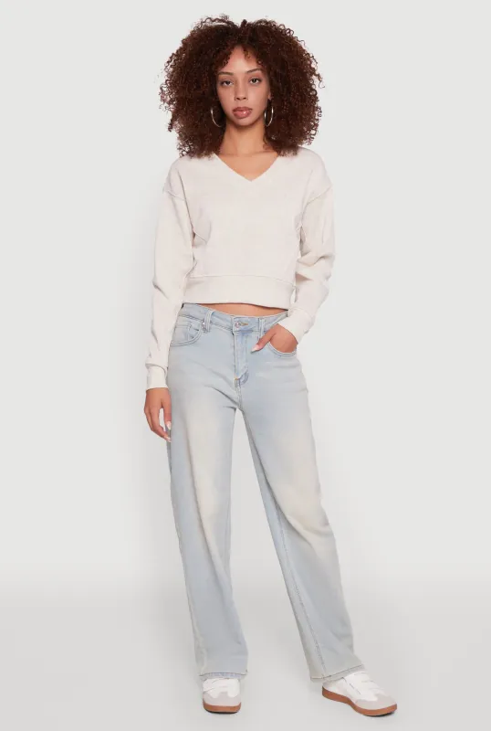 Fleece Lined V-Neck Crop Sweatshirt sold by Rainbow