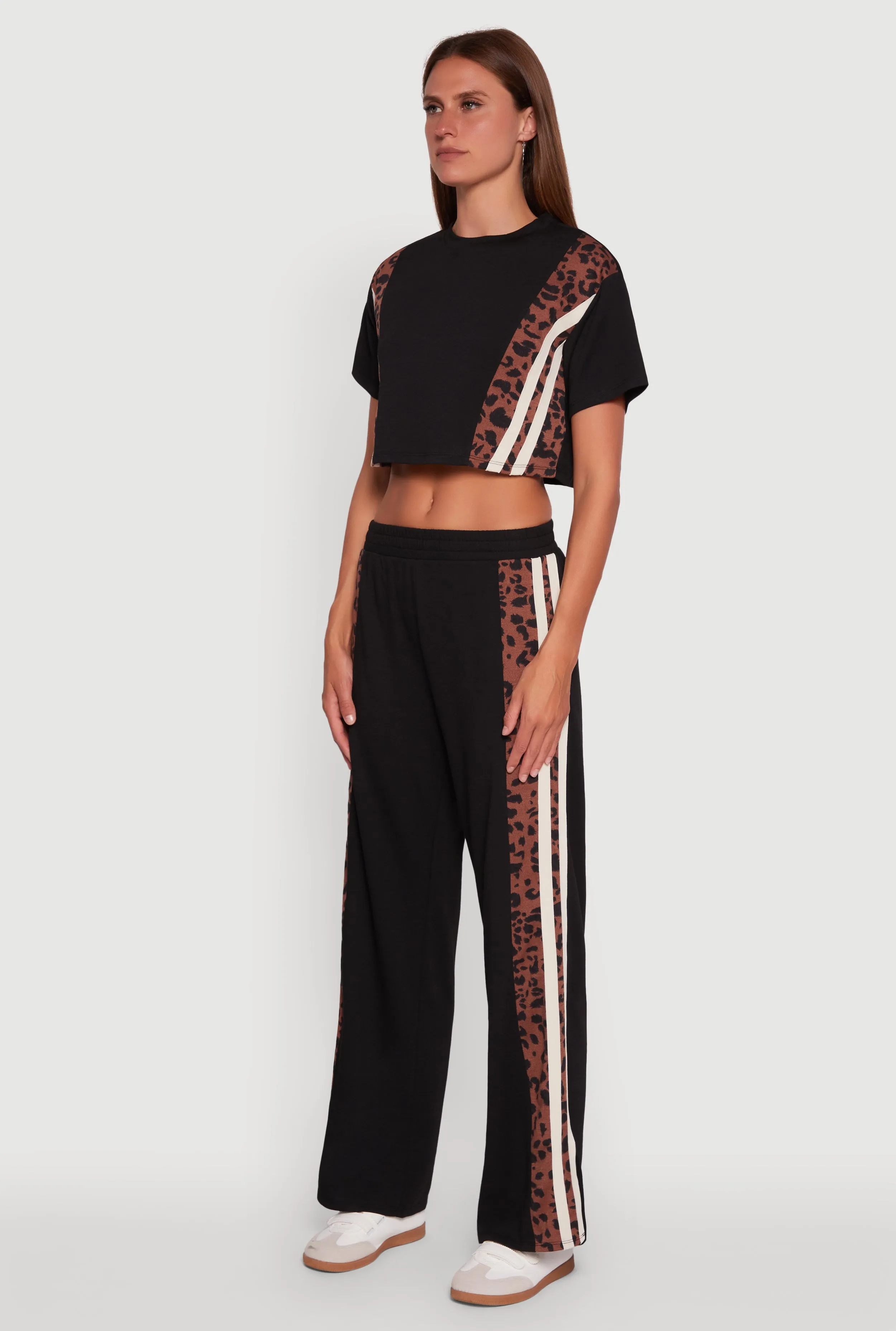 Animal Print Varsity Stripe Side Crop Top sold by Rainbow product image thumbnail 5