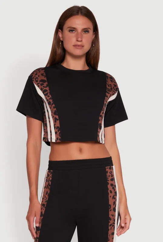 Animal Print Varsity Stripe Side Crop Top sold by Rainbow