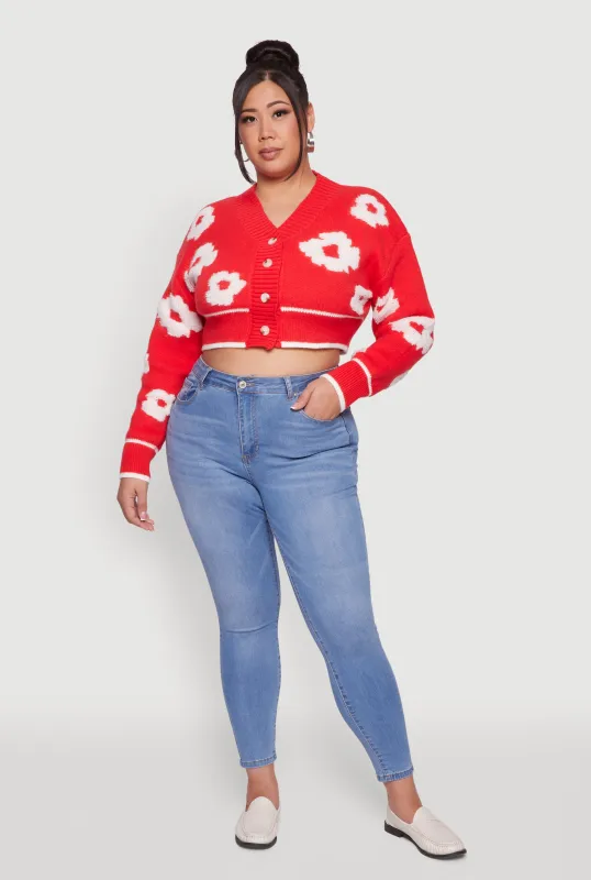 Plus Size Flower Tufted Knit Cropped Cardigan sold by Rainbow