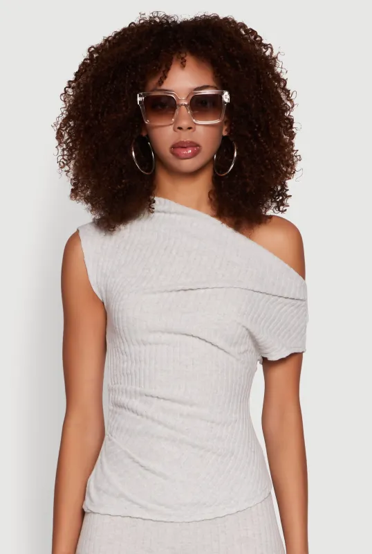 Ribbed Knit Solid One Shoulder Blouse sold by Rainbow