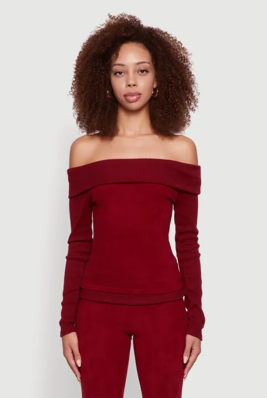Haute Monde Fold Over Off The Shoulder Long Sleeve Blouse sold by Rainbow