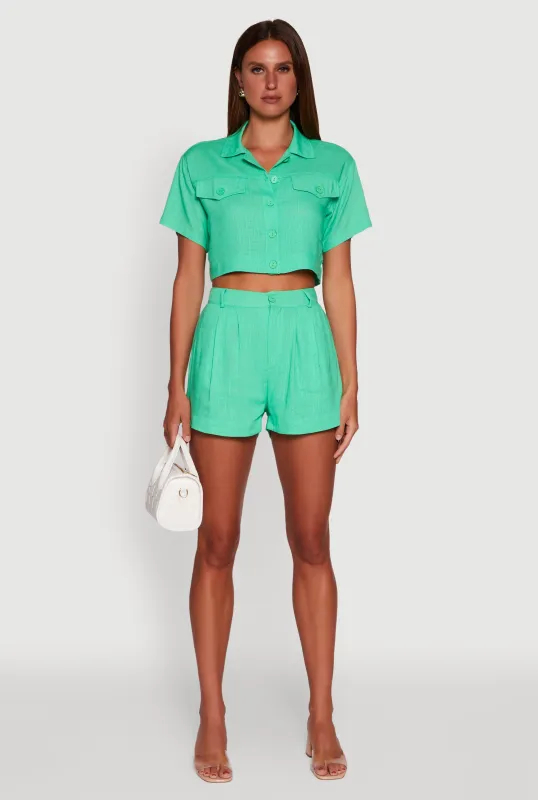 Trendy Linen High Waisted Pleated Shorts sold by Rainbow
