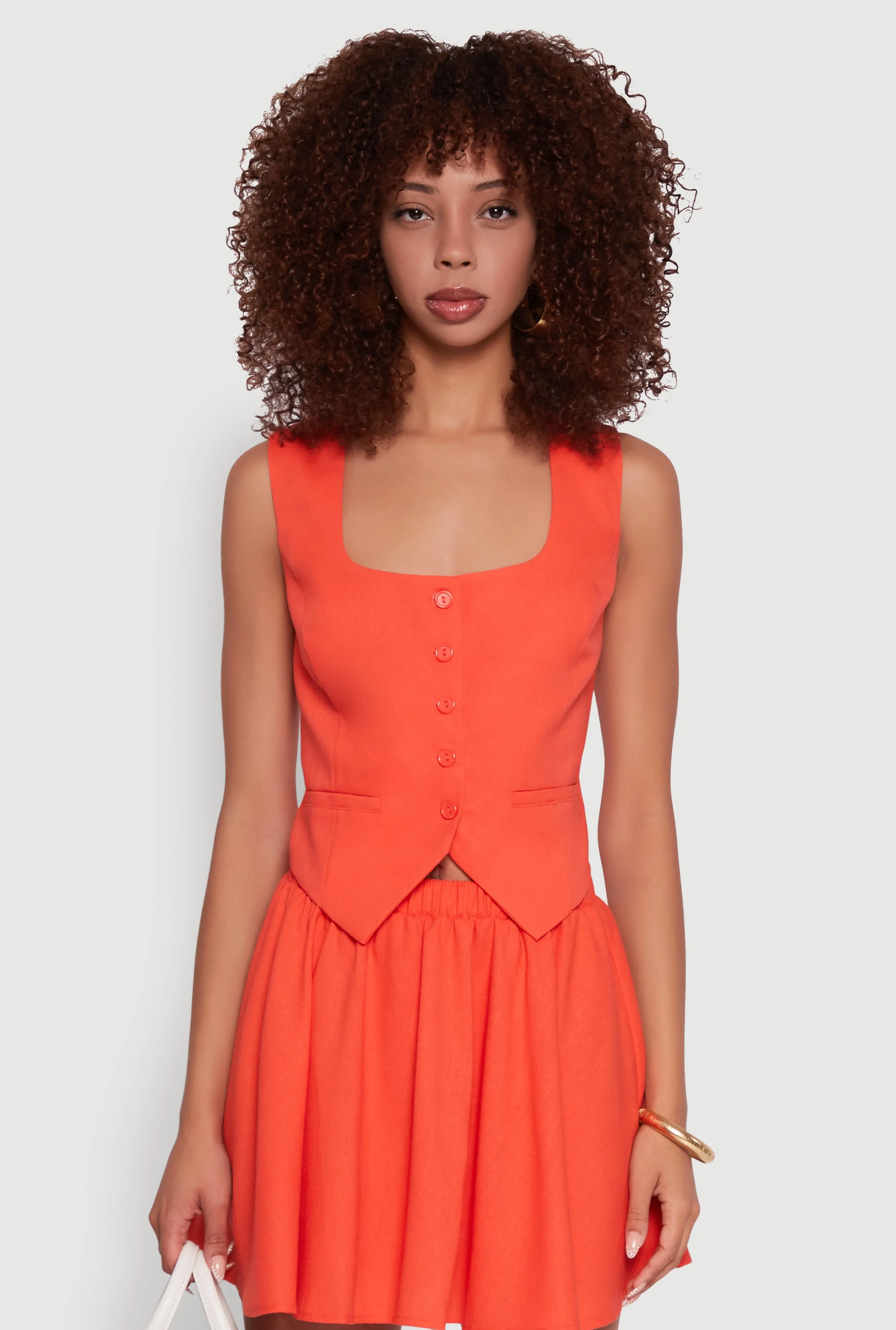 Faux Pocket Button Front Square Neck Vest sold by Rainbow