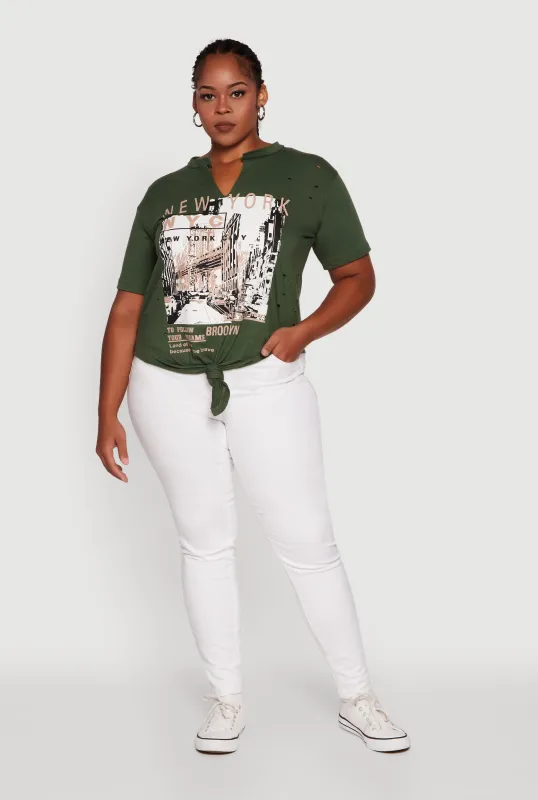 Plus Size NYC Graphic Print Knot Front T-Shirt sold by Rainbow