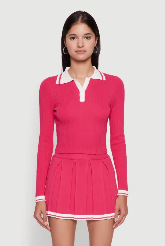 Daisy Ribbed Knit Varsity Stripe Polo Top sold by Rainbow