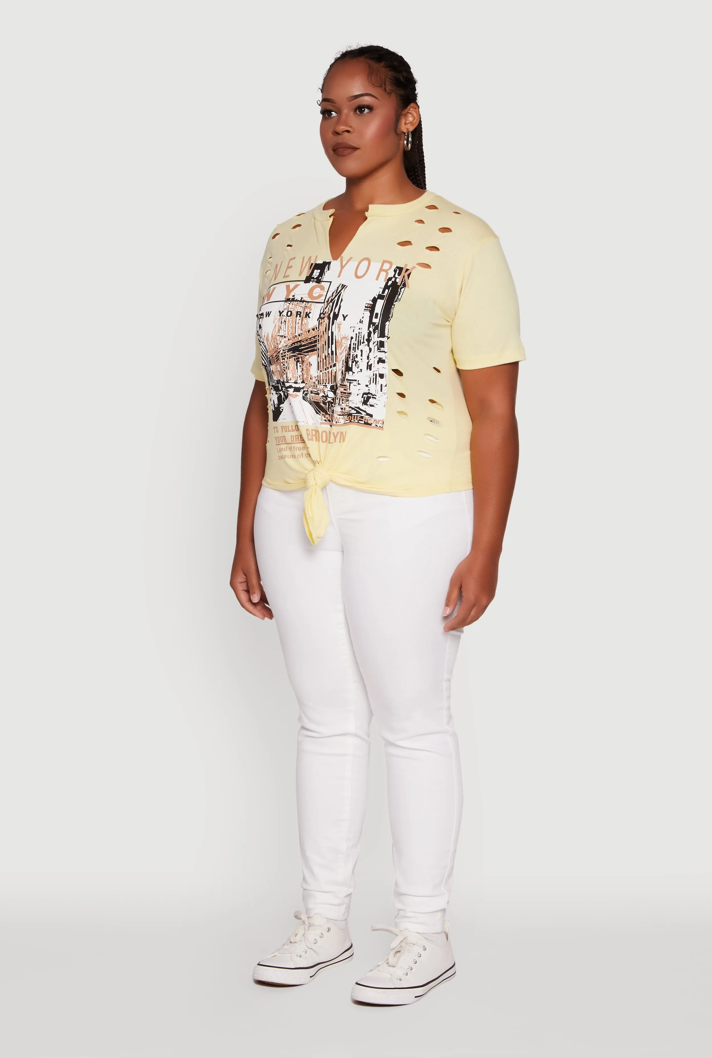 Plus Size NYC Graphic Print Knot Front T-Shirt sold by Rainbow product image thumbnail 5