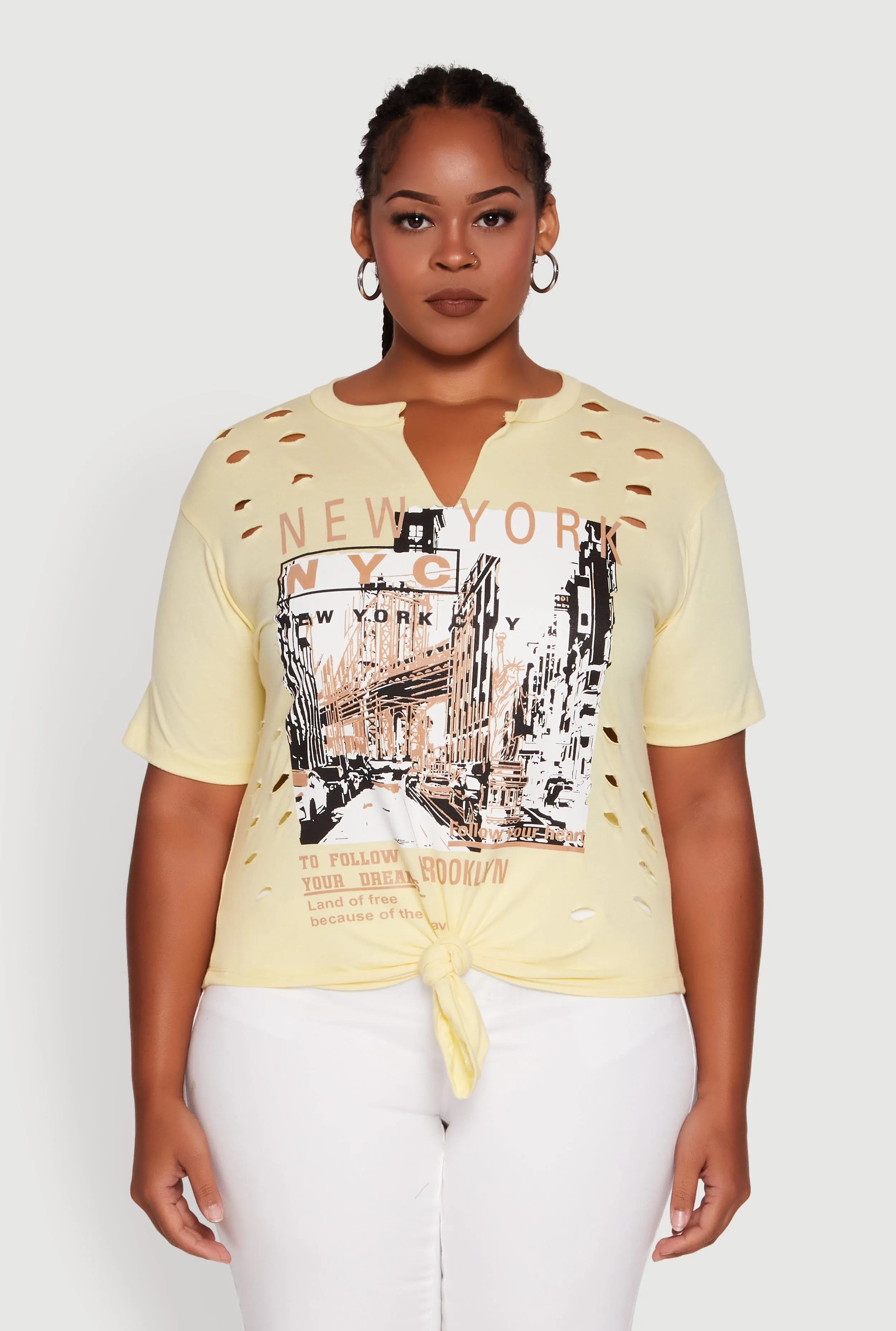 Plus Size NYC Graphic Print Knot Front T-Shirt sold by Rainbow product image thumbnail 2
