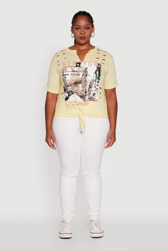 Plus Size NYC Graphic Print Knot Front T-Shirt sold by Rainbow