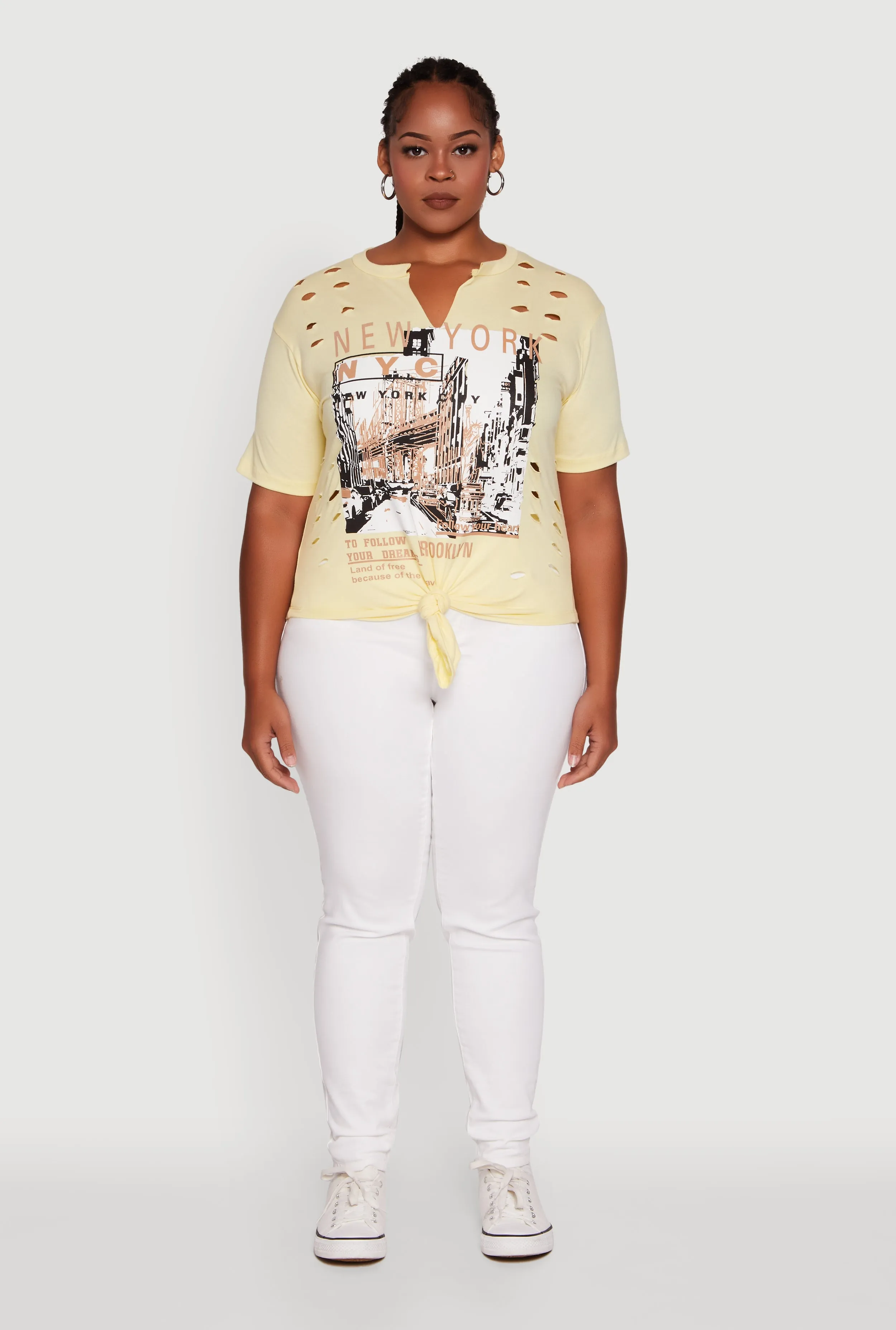 Plus Size NYC Graphic Print Knot Front T-Shirt sold by Rainbow