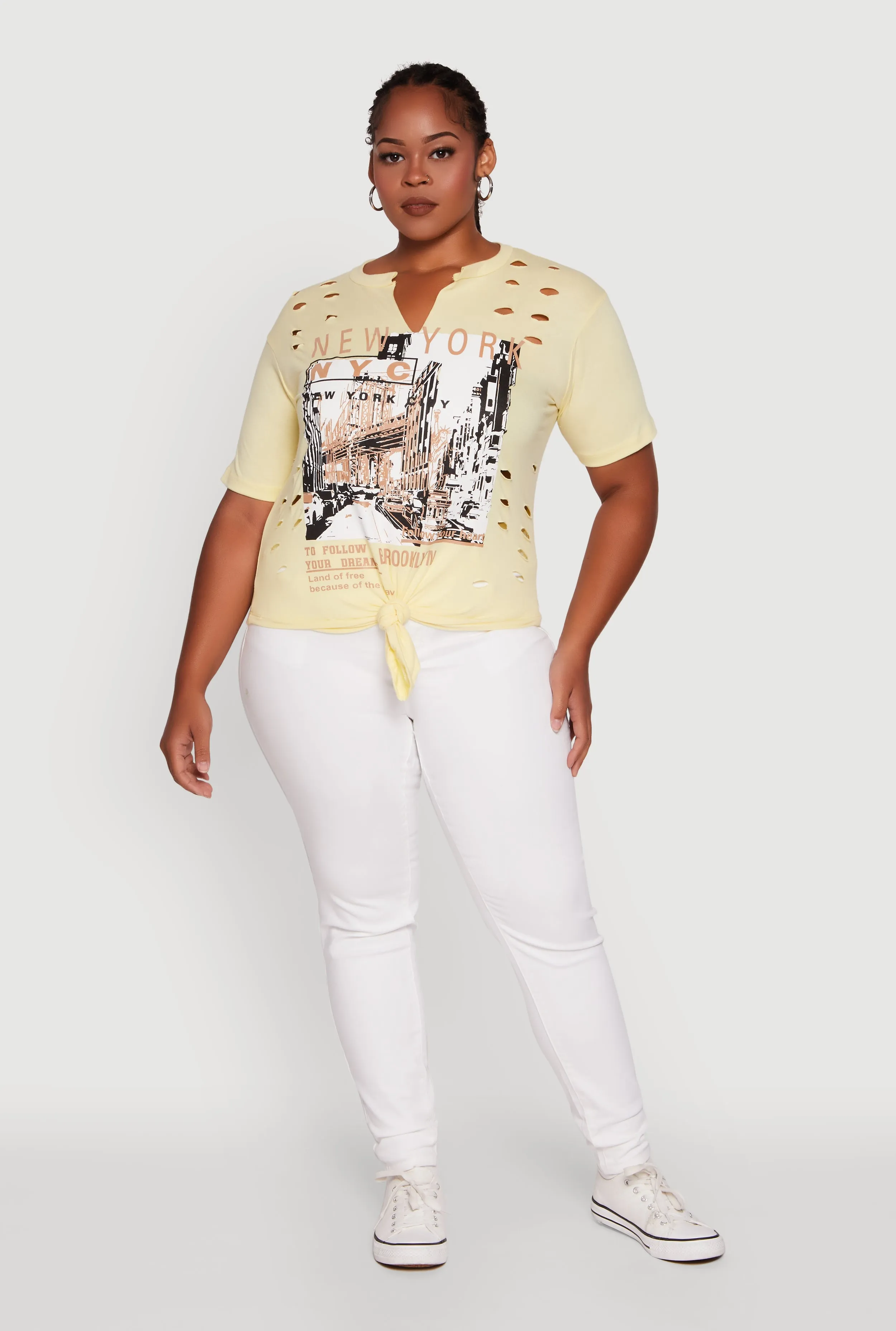 Plus Size NYC Graphic Print Knot Front T-Shirt sold by Rainbow product image thumbnail 3