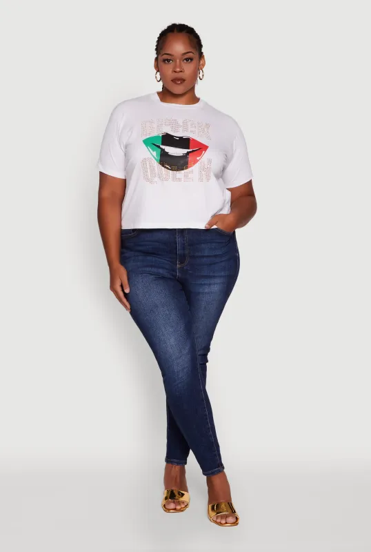 Plus Size Black Queen Lip Graphic Crew Neck Tee sold by Rainbow