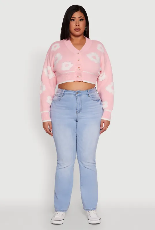 Plus Size Flower Tufted Knit Cropped Cardigan sold by Rainbow