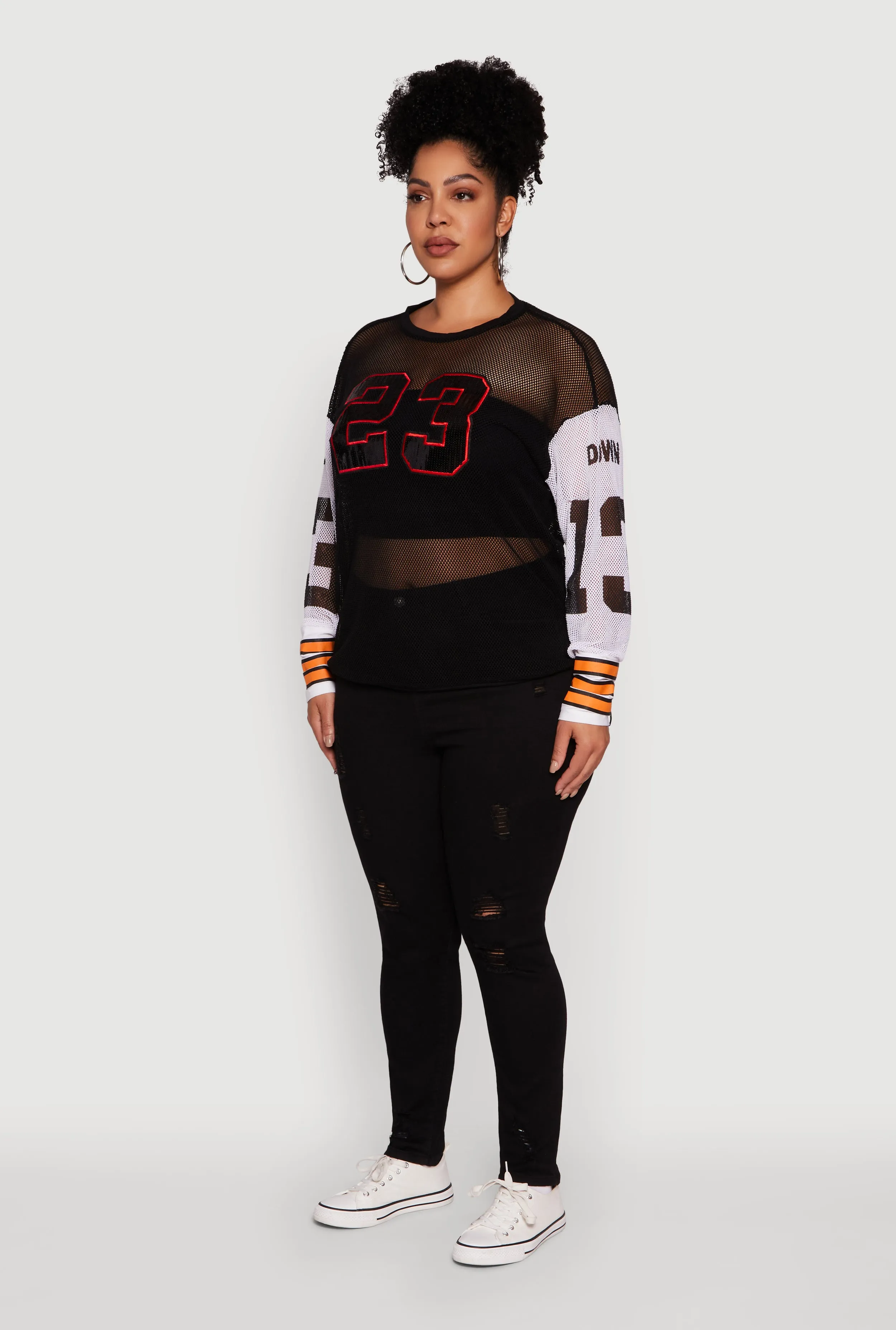 Plus Size 23 Sequin Fishnet Graphic Print Long Sleeve Top sold by Rainbow product image thumbnail 5