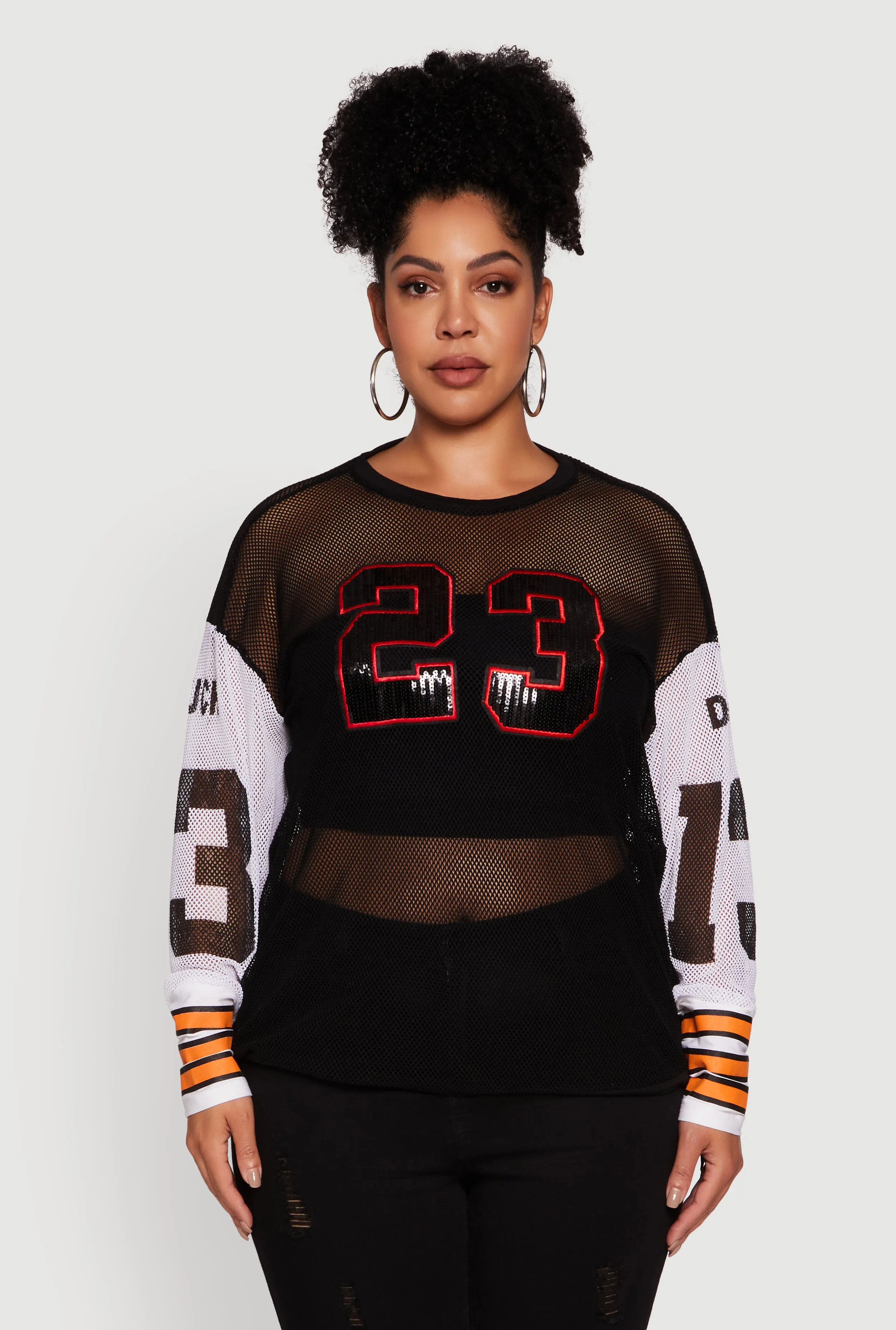 Plus Size 23 Sequin Fishnet Graphic Print Long Sleeve Top sold by Rainbow product image thumbnail 2