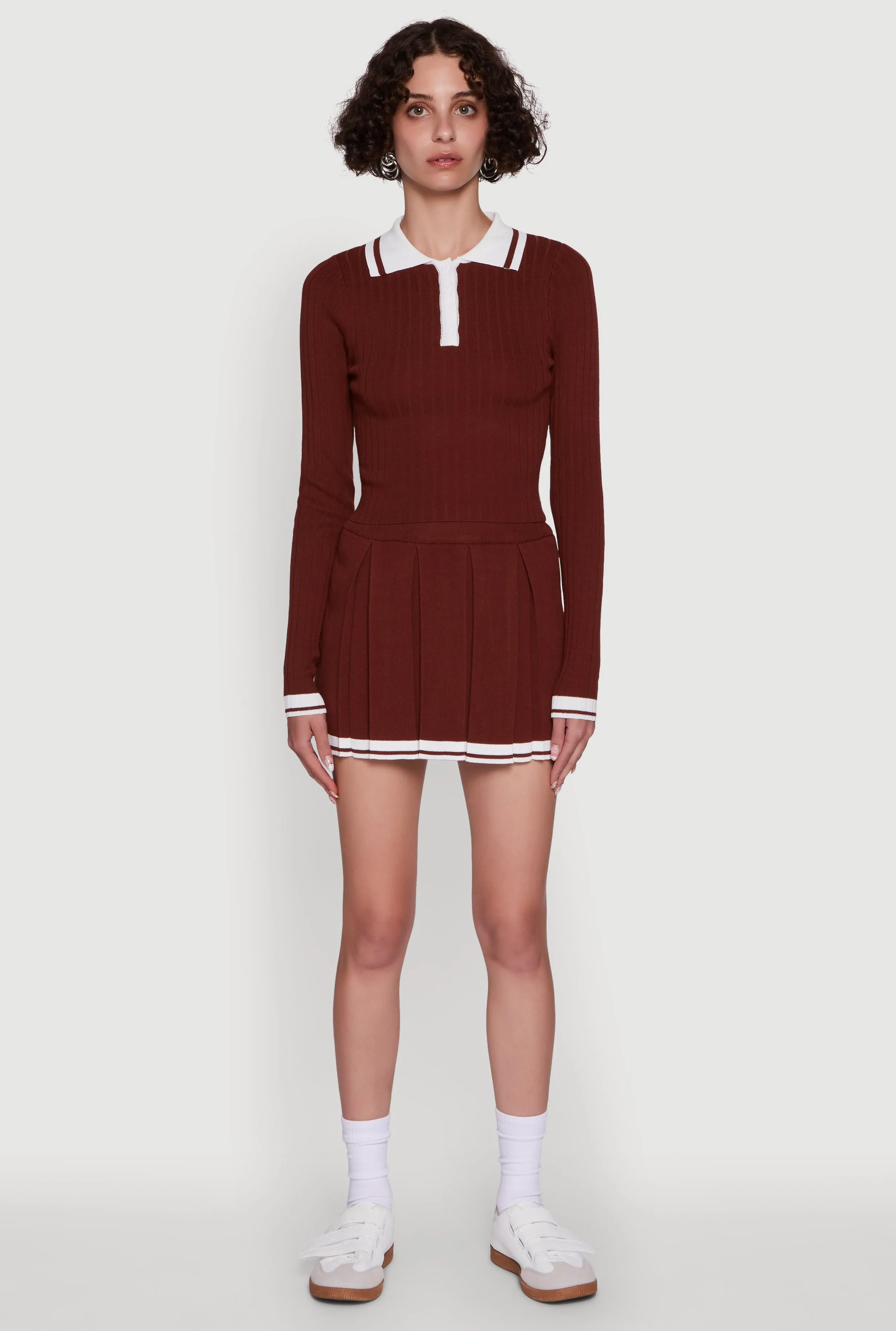 Daisy Ribbed Knit Varsity Stripe Polo Top sold by Rainbow