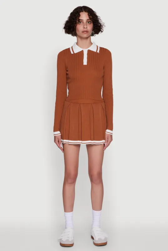 Daisy Ribbed Knit Varsity Stripe Polo Top sold by Rainbow