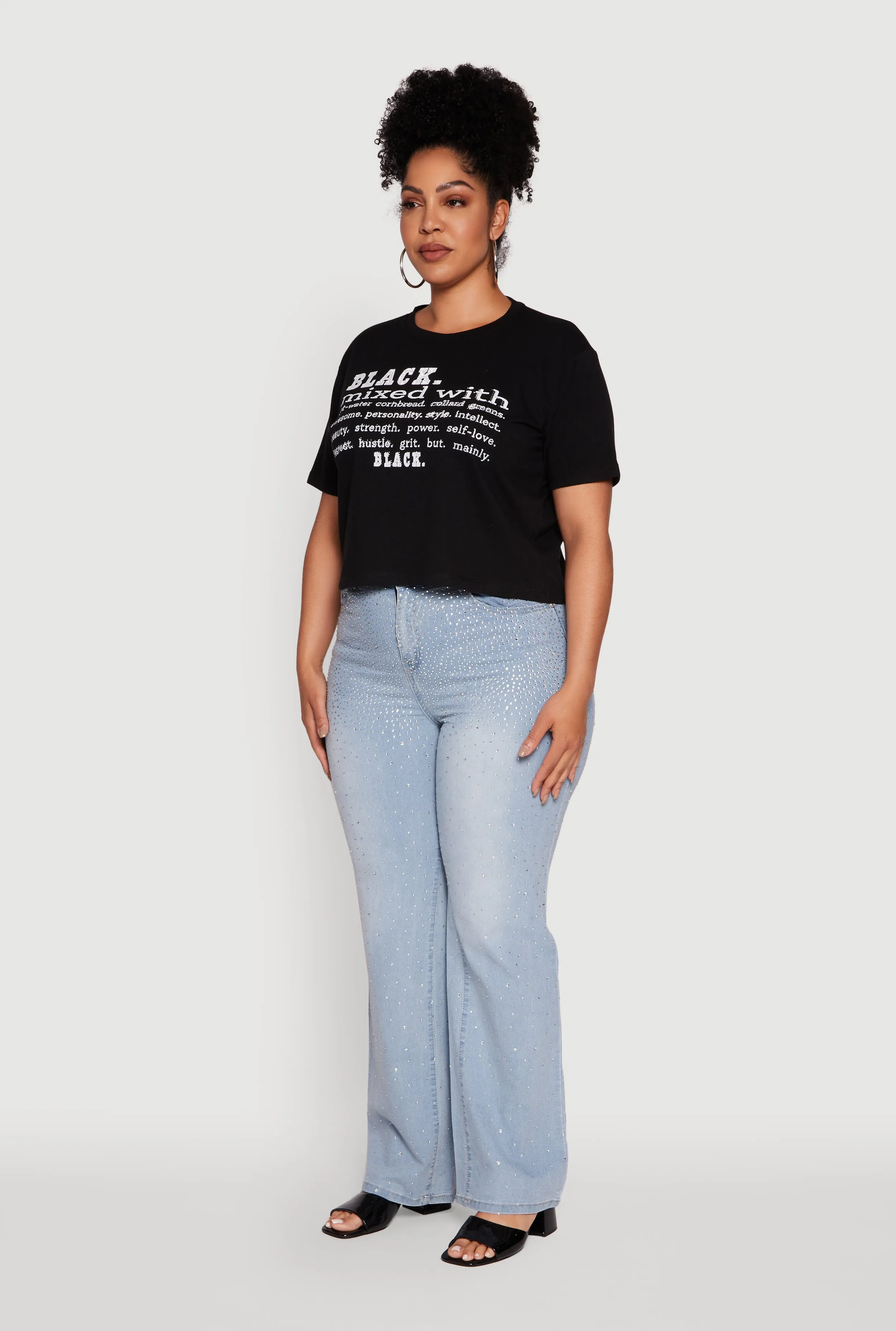 Plus Size Black Graphic Print Rhinestone T-Shirt sold by Rainbow product image thumbnail 5