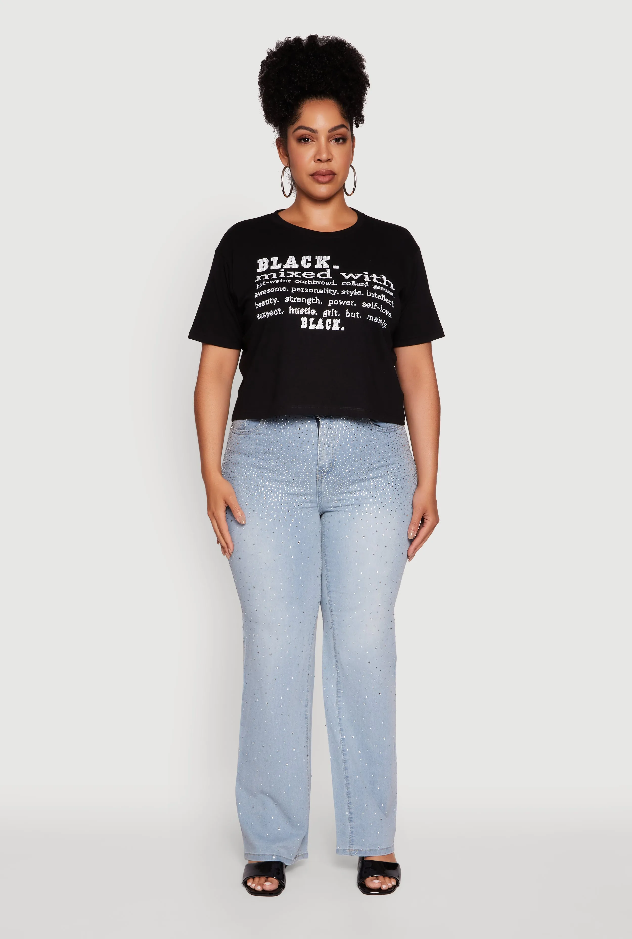 Plus Size Black Graphic Print Rhinestone T-Shirt sold by Rainbow product image thumbnail 3
