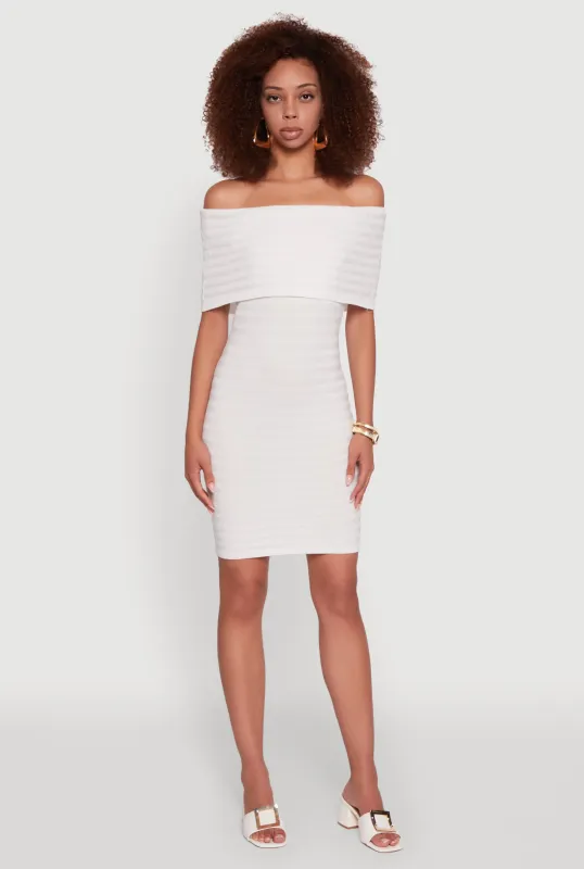 Rib Knit Fold Over Off the Shoulder Mini Dress sold by Rainbow