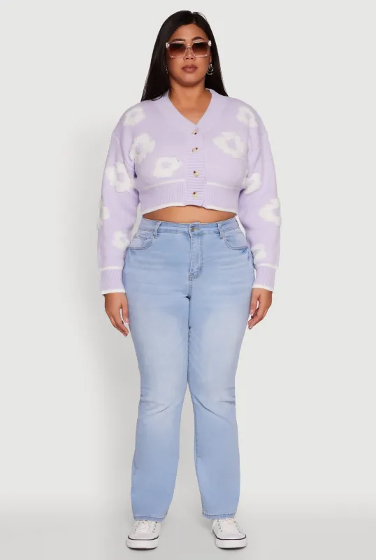 Plus Size Flower Tufted Knit Cropped Cardigan sold by Rainbow