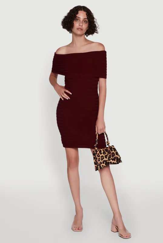 Rib Knit Fold Over Off the Shoulder Mini Dress sold by Rainbow