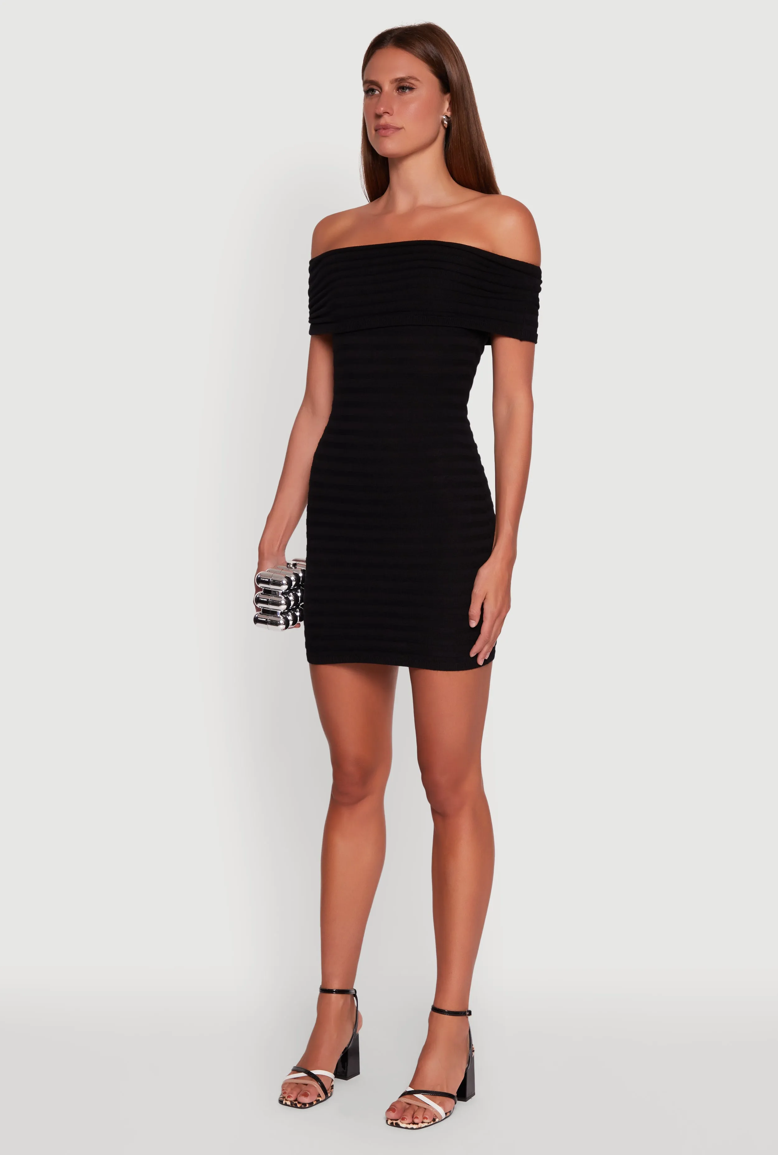 Rib Knit Fold Over Off the Shoulder Mini Dress sold by Rainbow product image thumbnail 3