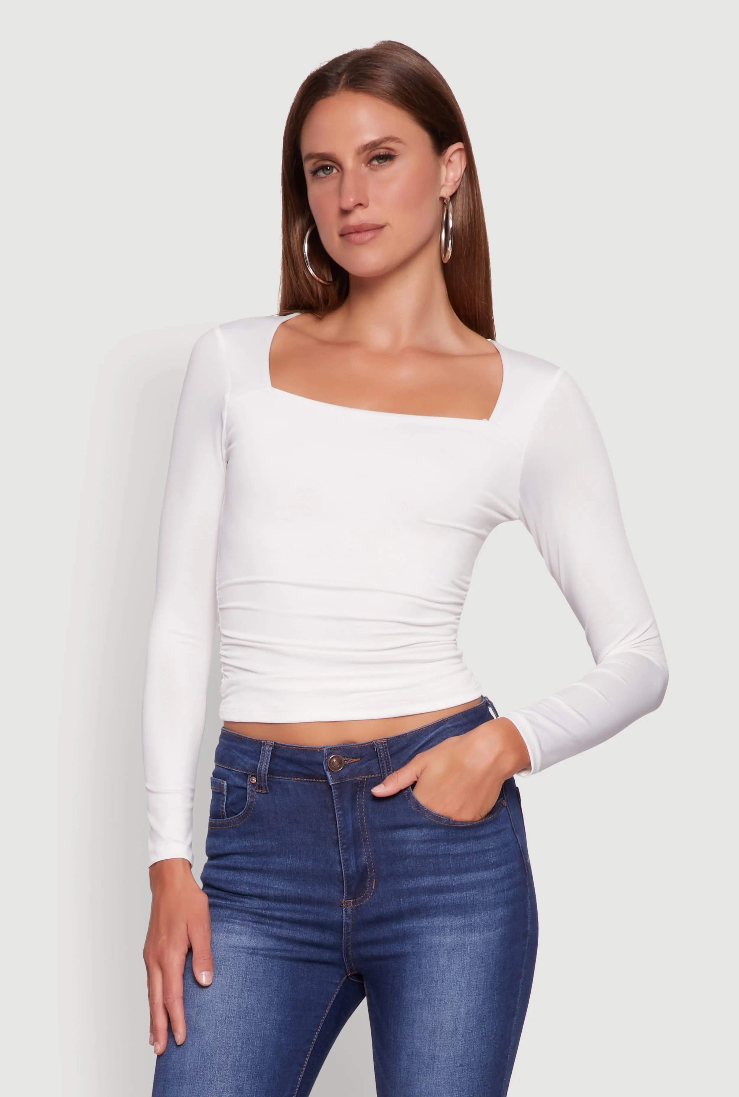 Iris Square Neck Ruched Side Long Sleeve Top sold by Rainbow product image thumbnail 2