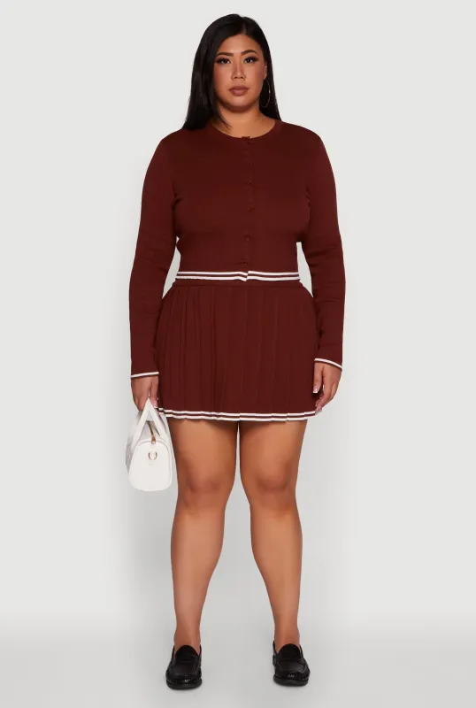 Plus Size Daisy Pleated Skirt with Varsity Stripe Detail sold by Rainbow