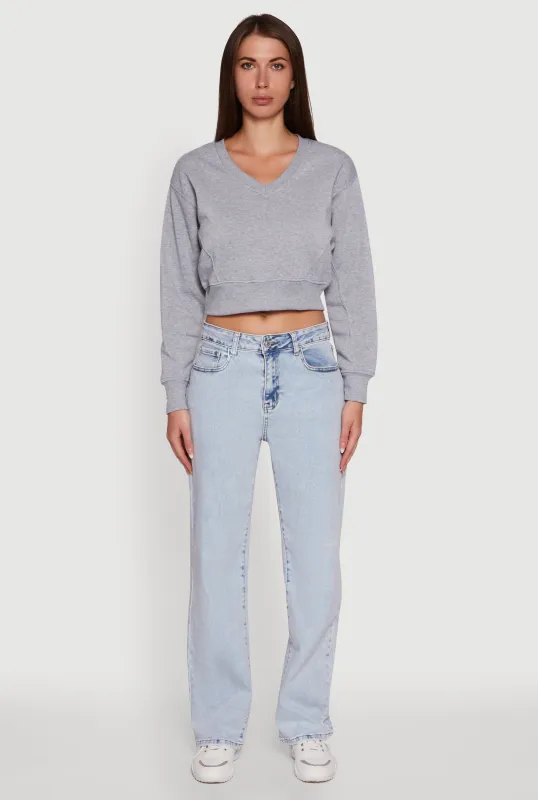 Fleece Lined V-Neck Crop Sweatshirt sold by Rainbow