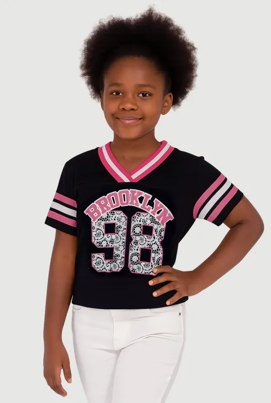 Girls Varsity Stripe Graphic Print Football Jersey sold by Rainbow