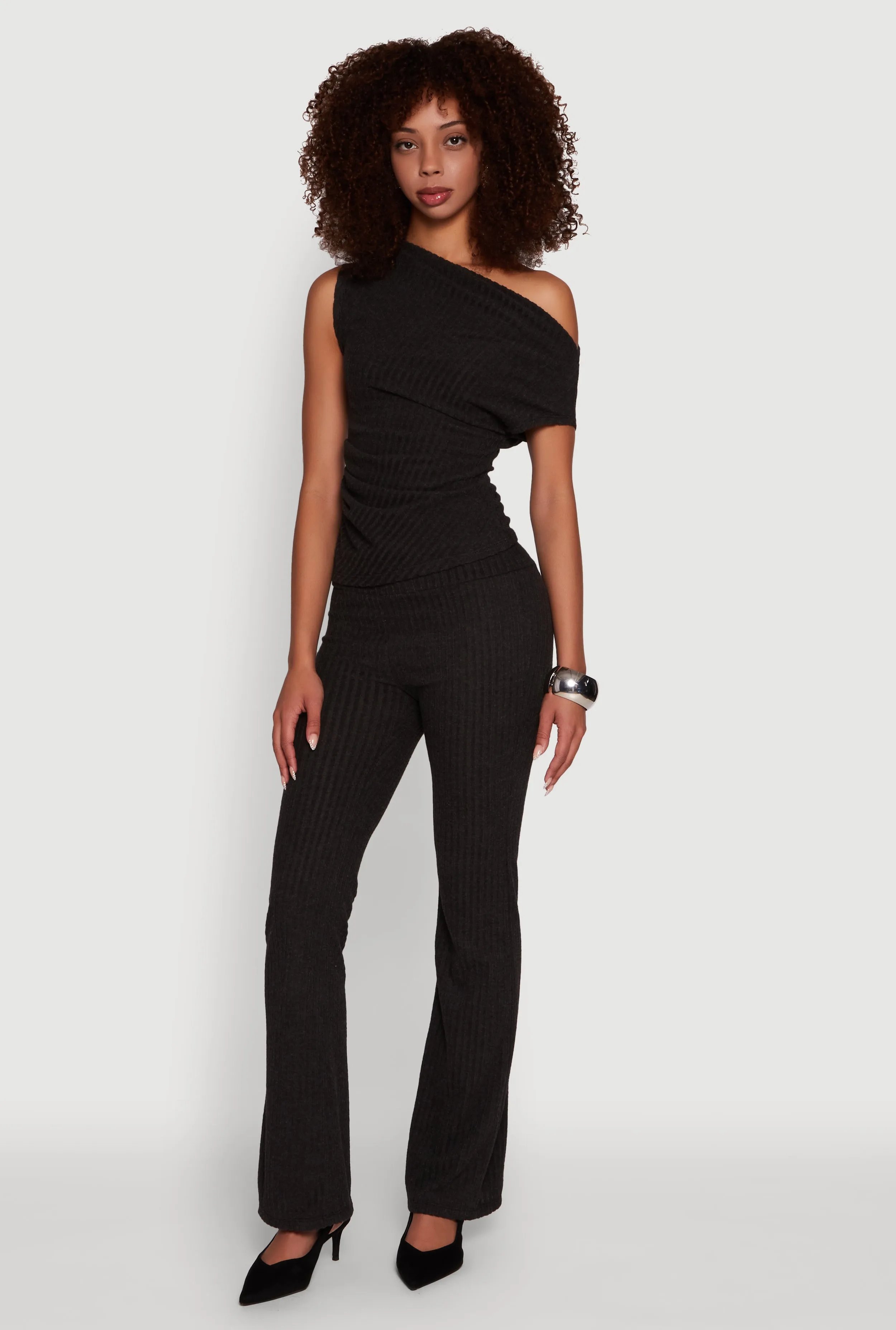 Ribbed Knit Solid One Shoulder Blouse sold by Rainbow product image thumbnail 3