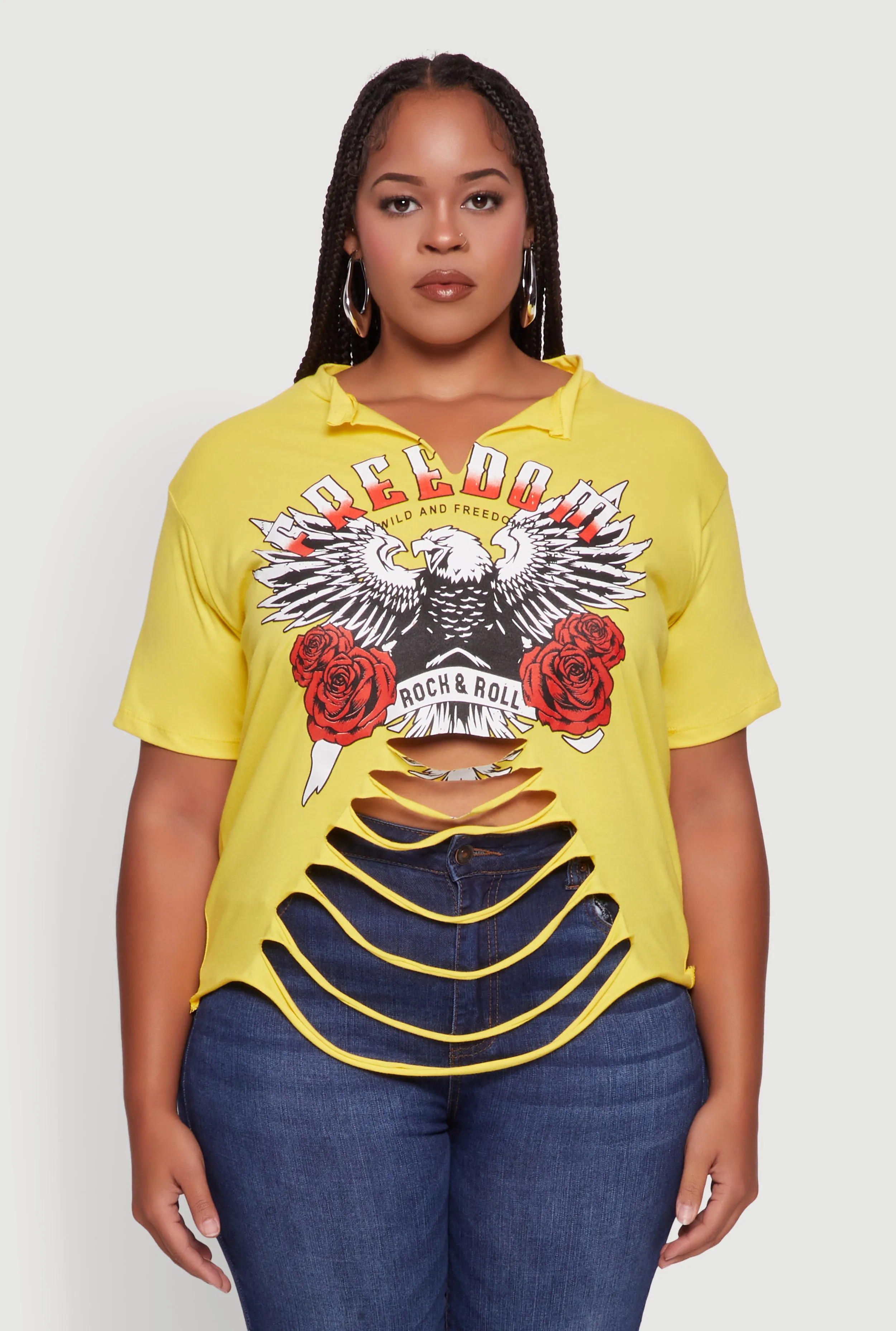 Plus Size Freedom Rock and Roll Slashed Graphic T-Shirt sold by Rainbow product image thumbnail 2