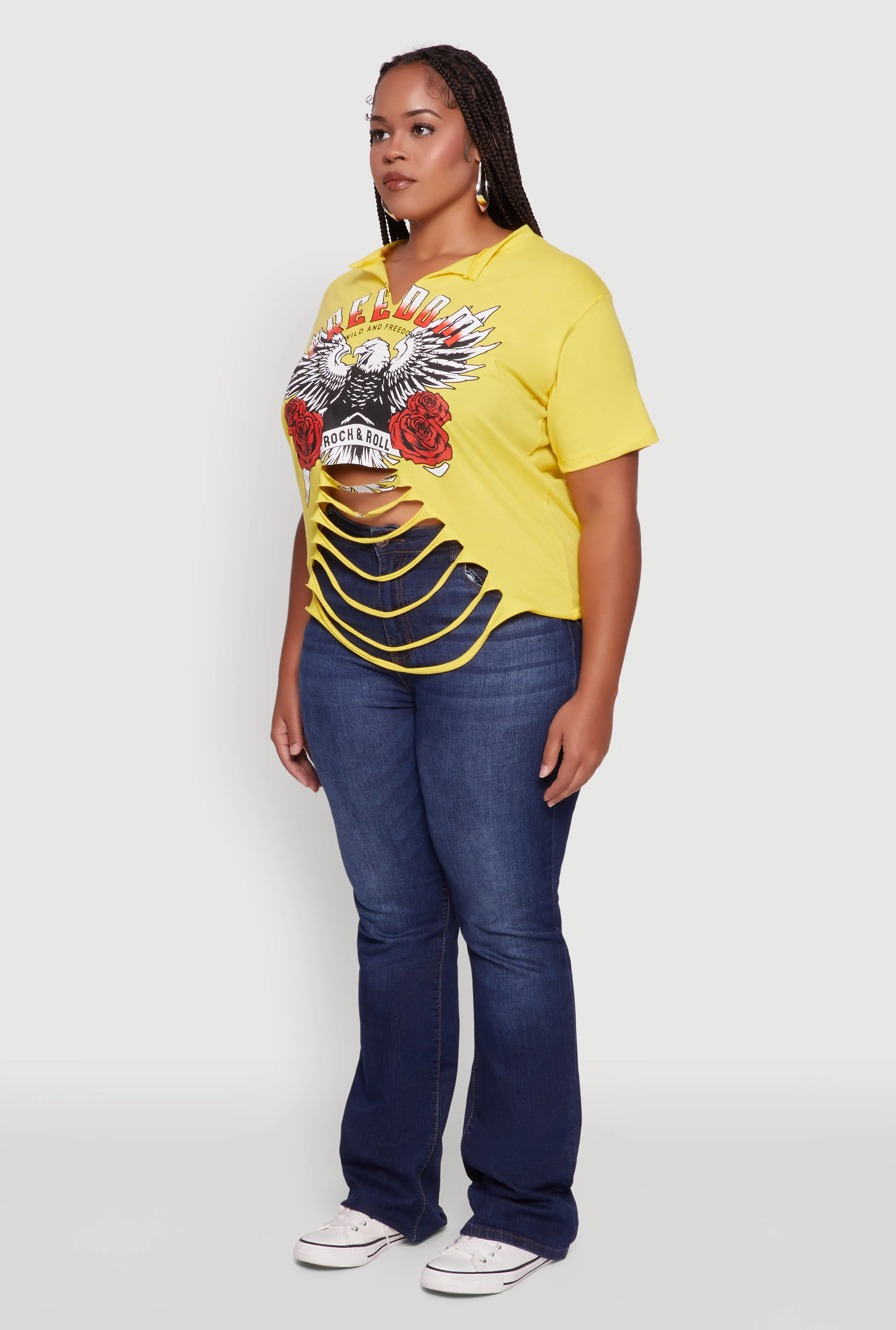 Plus Size Freedom Rock and Roll Slashed Graphic T-Shirt sold by Rainbow product image thumbnail 5