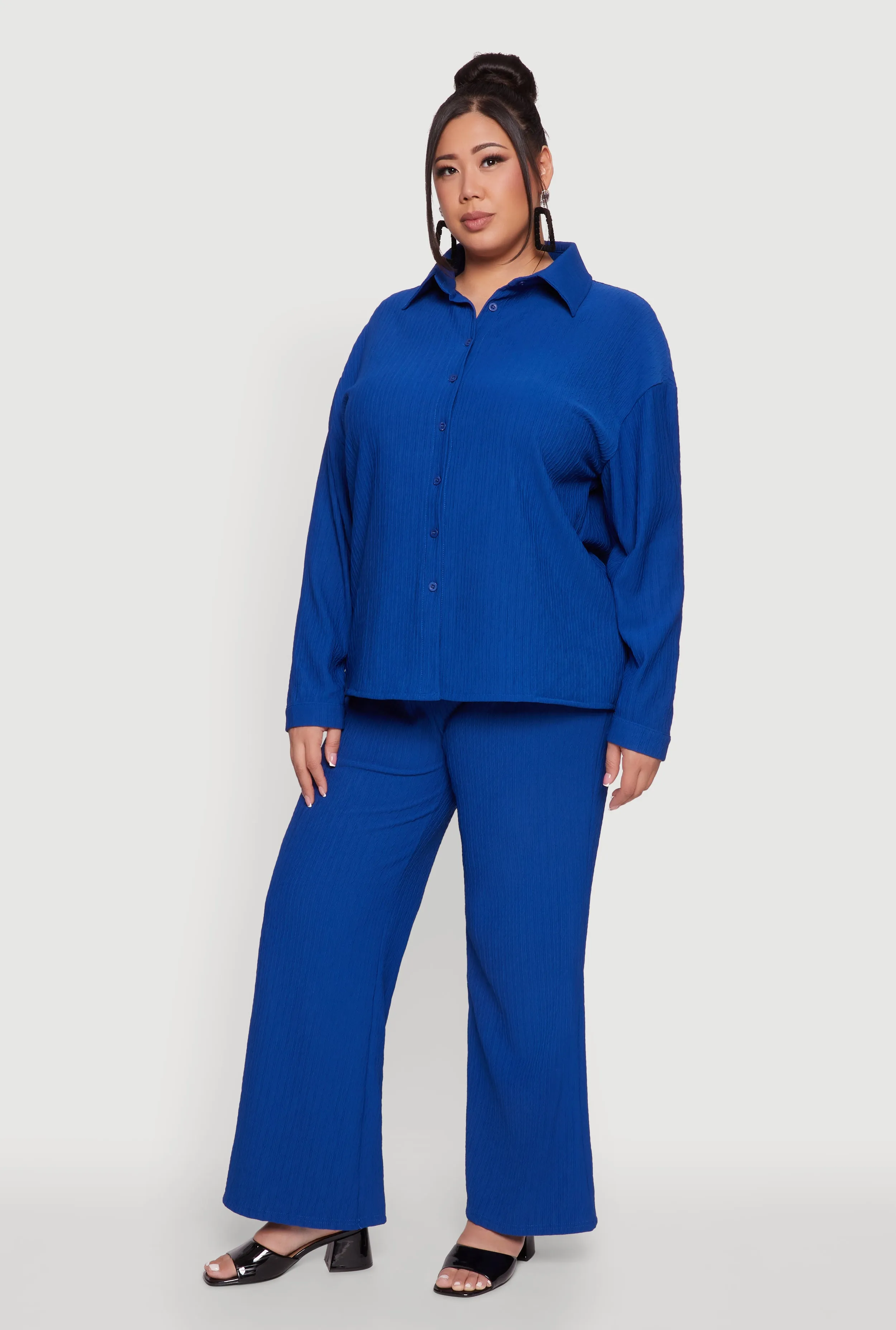 Plus Size Textured Knit Solid High Waisted Palazzo Pants sold by Rainbow