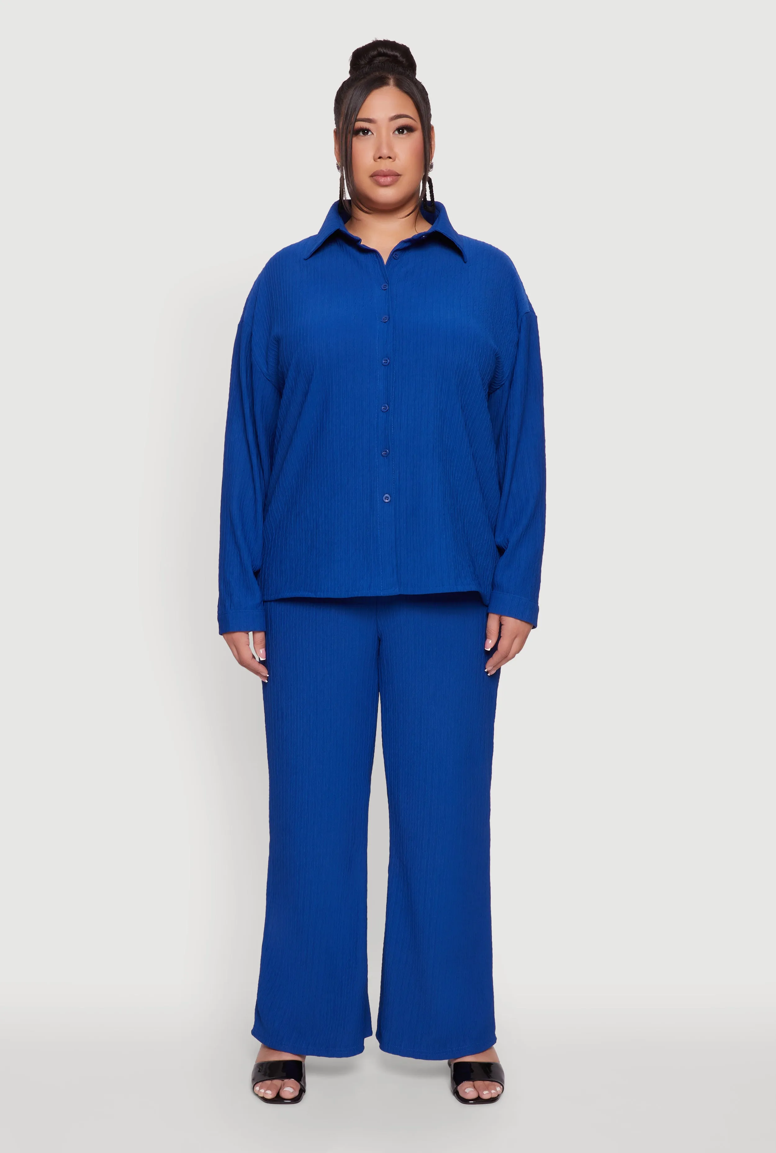 Plus Size Textured Knit Solid High Waisted Palazzo Pants sold by Rainbow product image thumbnail 2