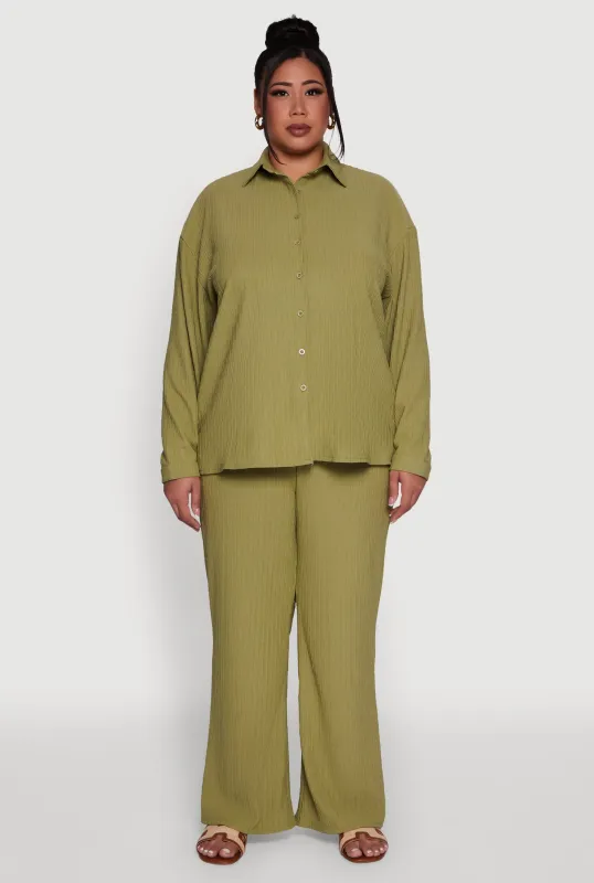 Plus Size Textured Knit Solid High Waisted Palazzo Pants sold by Rainbow