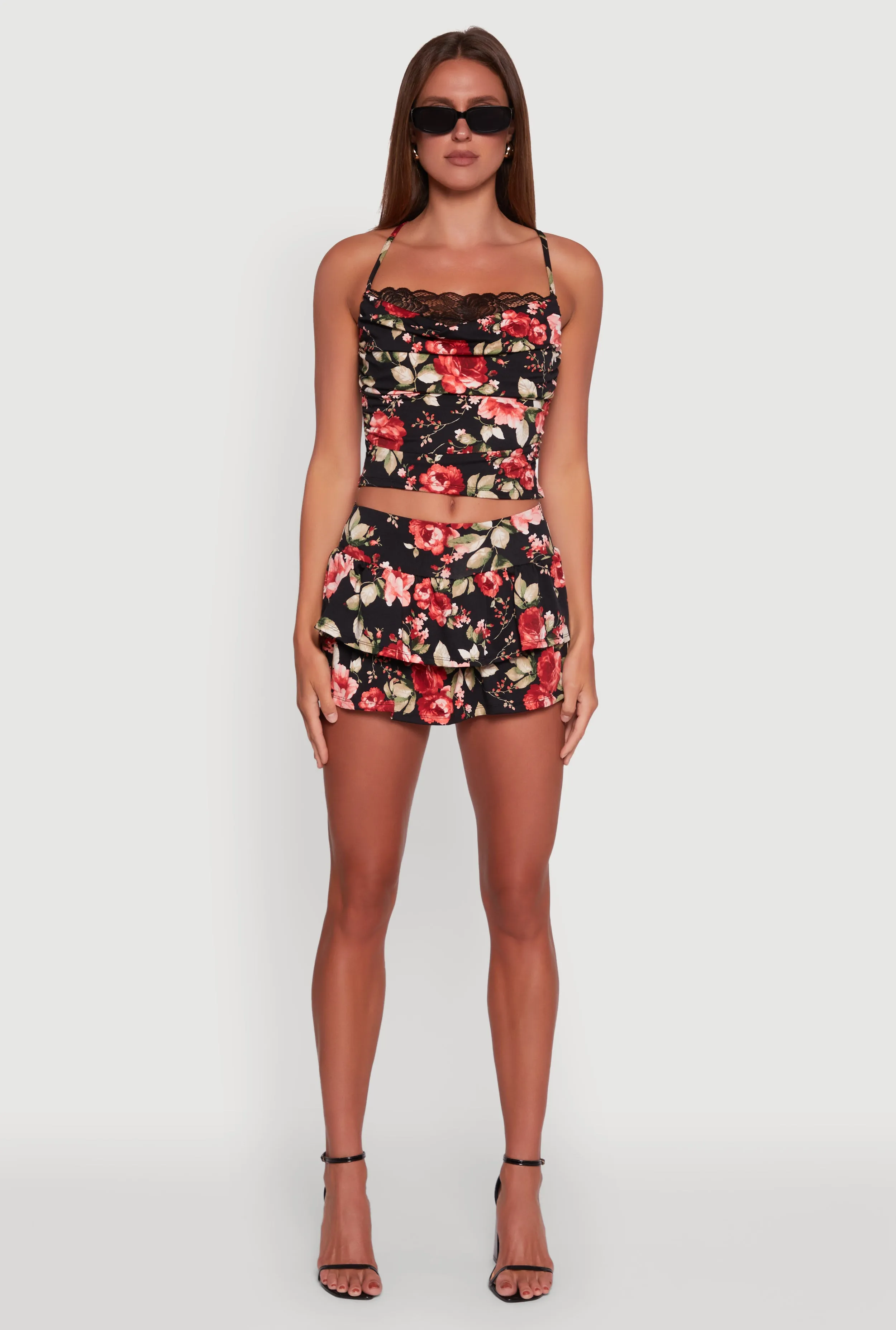 Haute Monde Floral Print Lace Detail Crop Top sold by Rainbow product image thumbnail 3