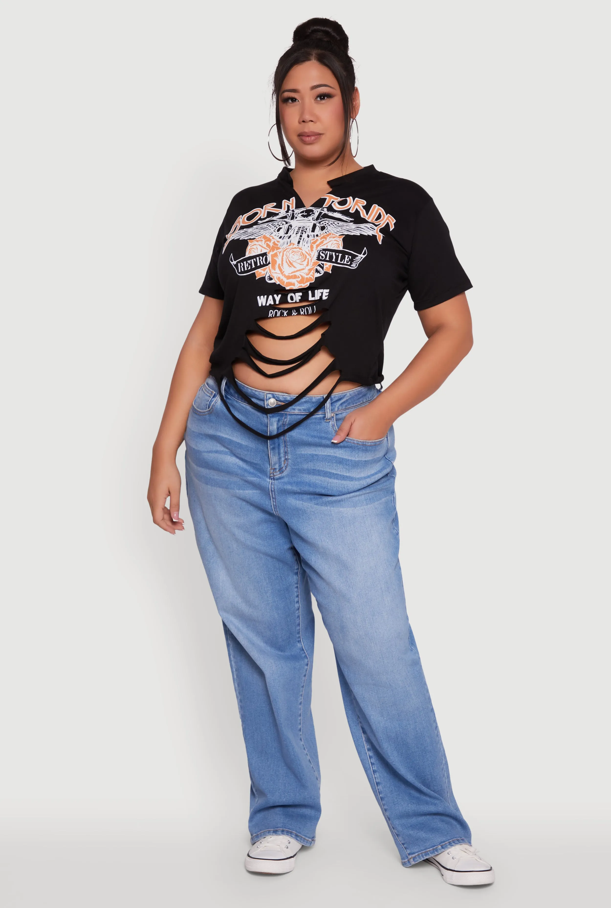 Plus Size Born To Ride Slashed Graphic T-Shirt sold by Rainbow