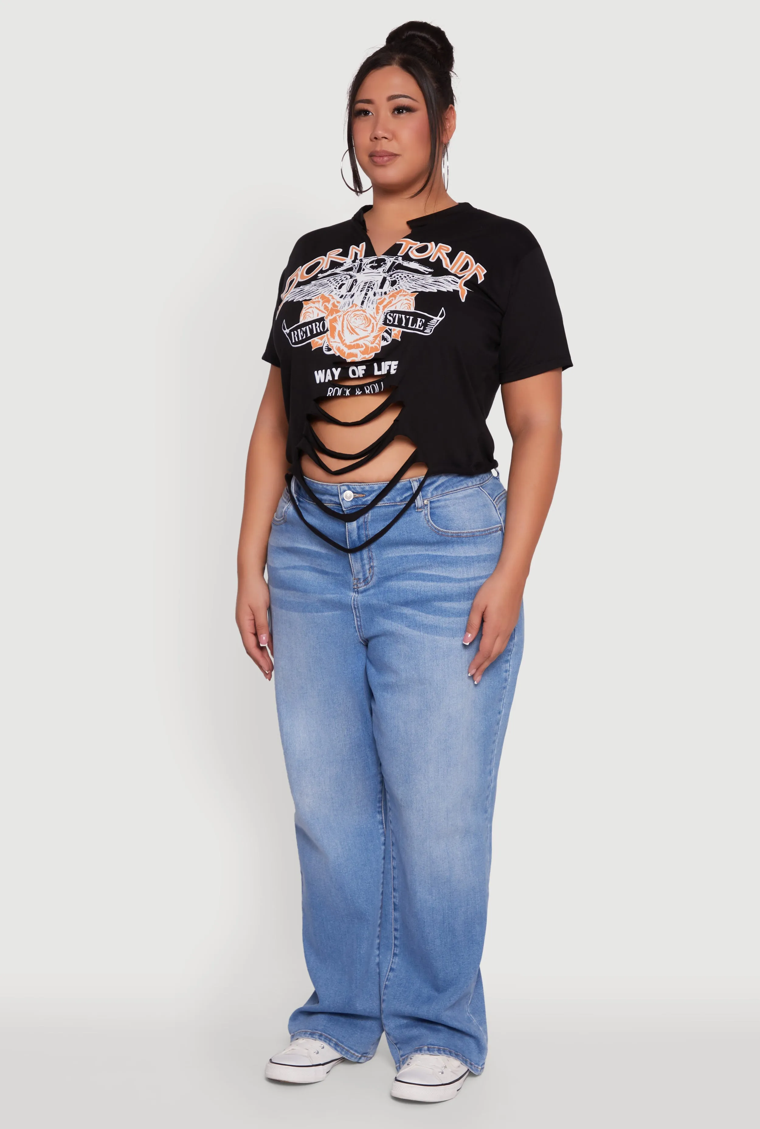 Plus Size Born To Ride Slashed Graphic T-Shirt sold by Rainbow product image thumbnail 5