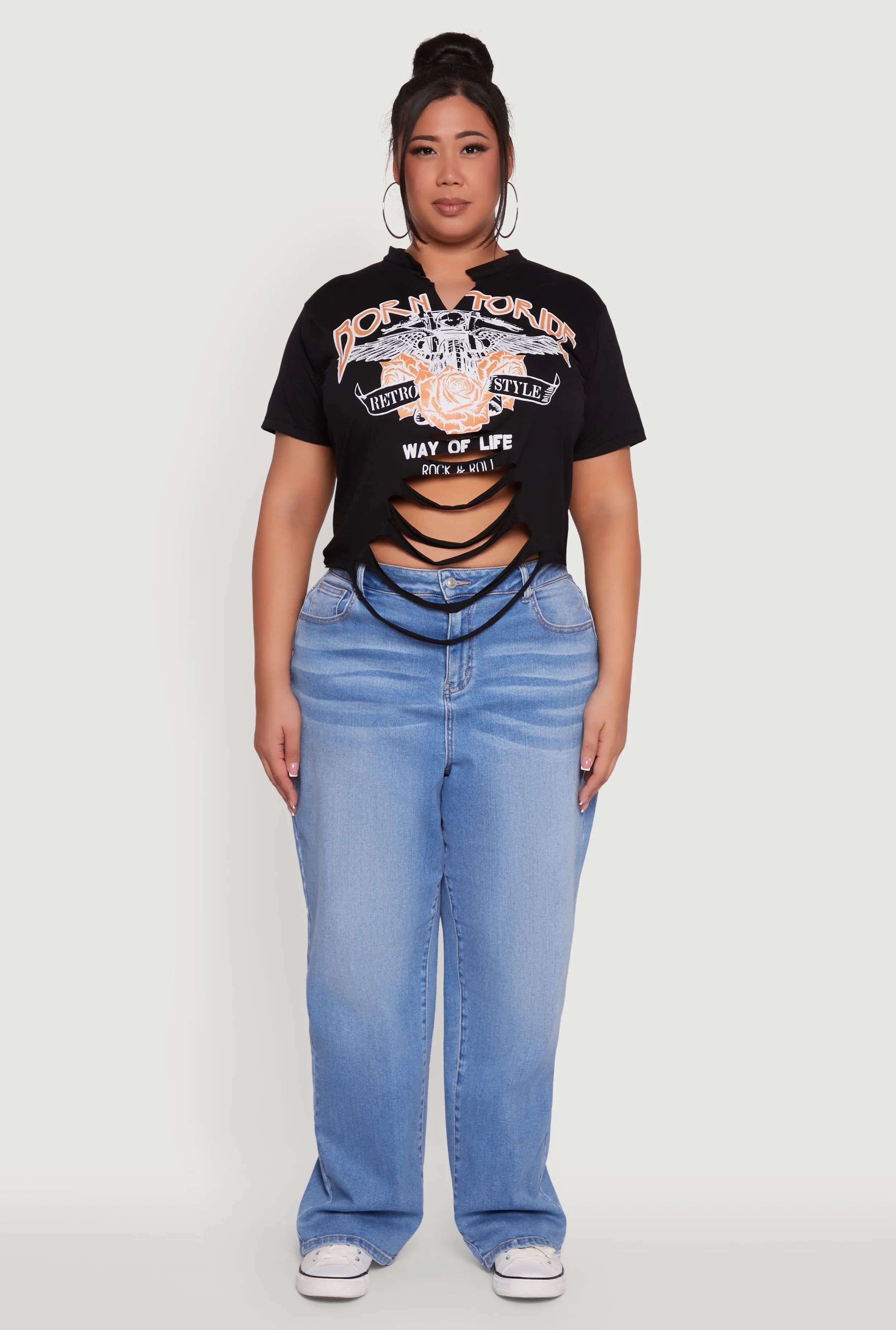 Plus Size Born To Ride Slashed Graphic T-Shirt sold by Rainbow product image thumbnail 3