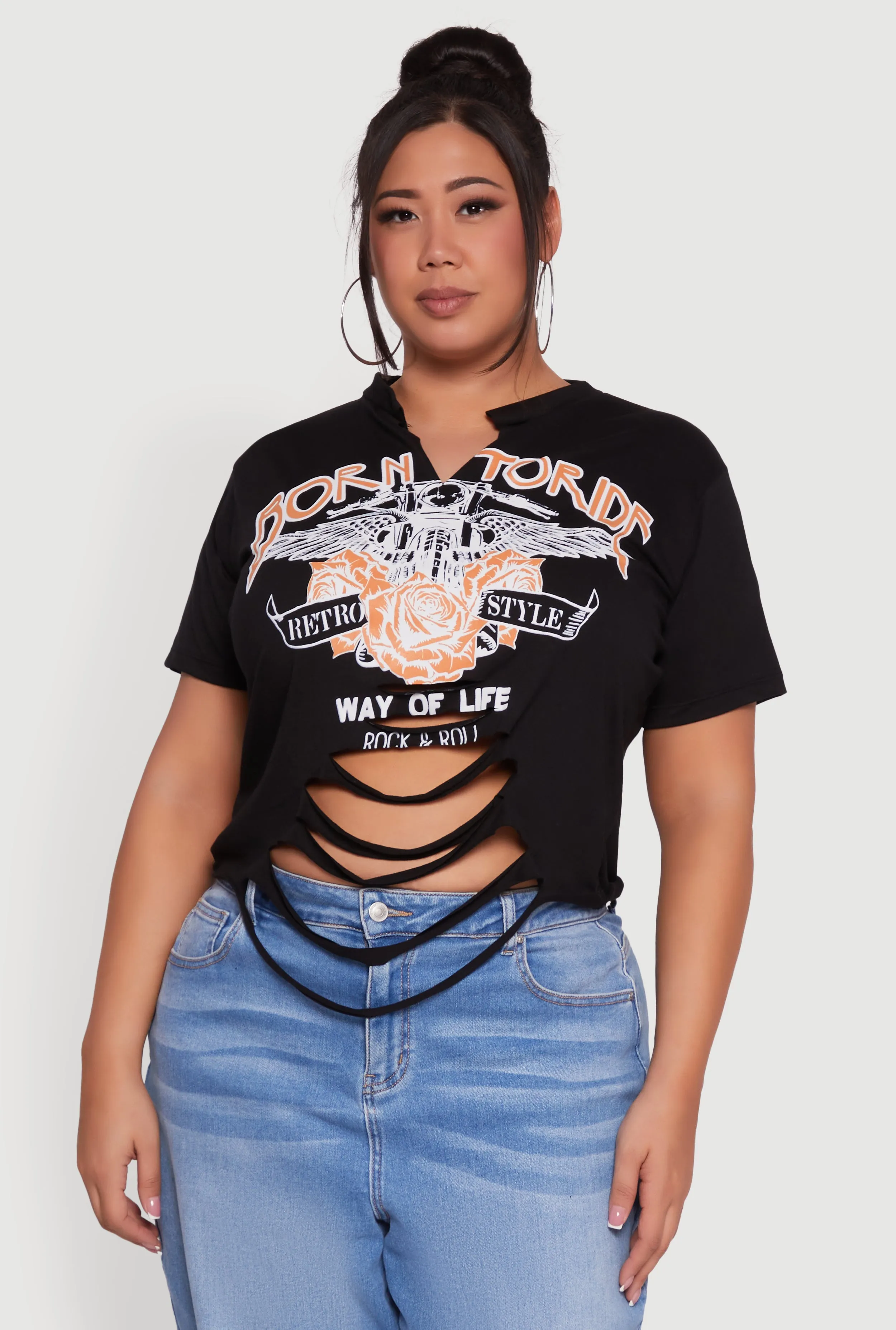 Plus Size Born To Ride Slashed Graphic T-Shirt sold by Rainbow product image thumbnail 2