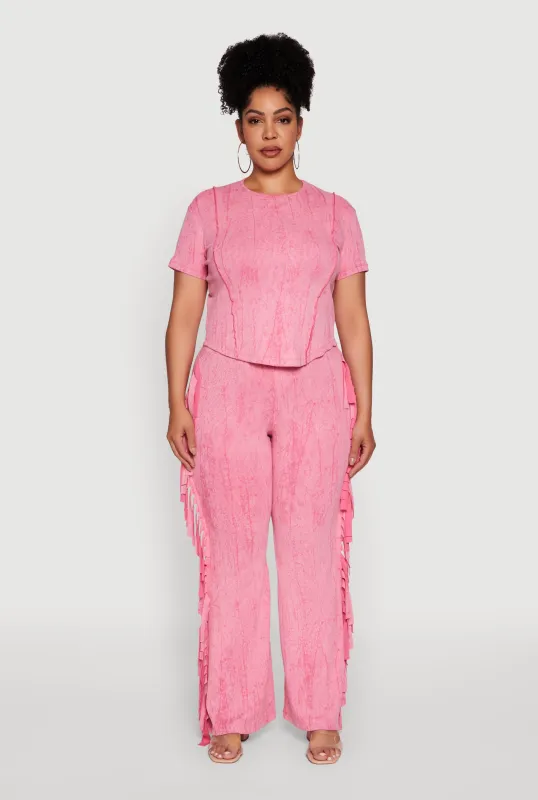Plus Size Acid Wash High Waisted Wide Leg Pants sold by Rainbow