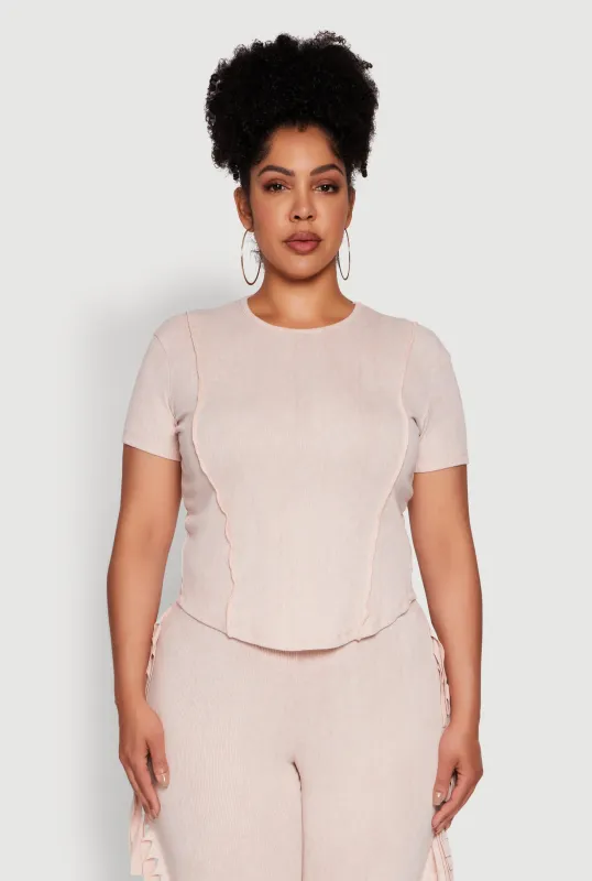 Plus Size Mineral Wash Pintuck Short Sleeve Top sold by Rainbow