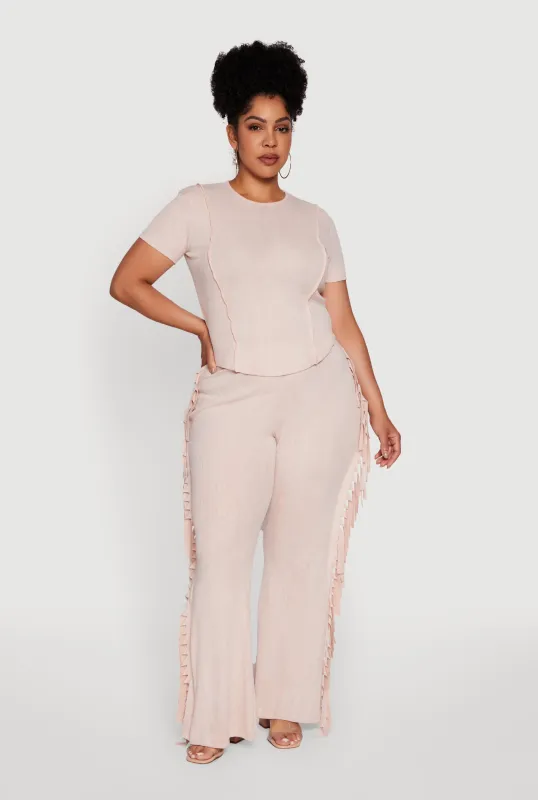 Plus Size Acid Wash High Waisted Wide Leg Pants sold by Rainbow