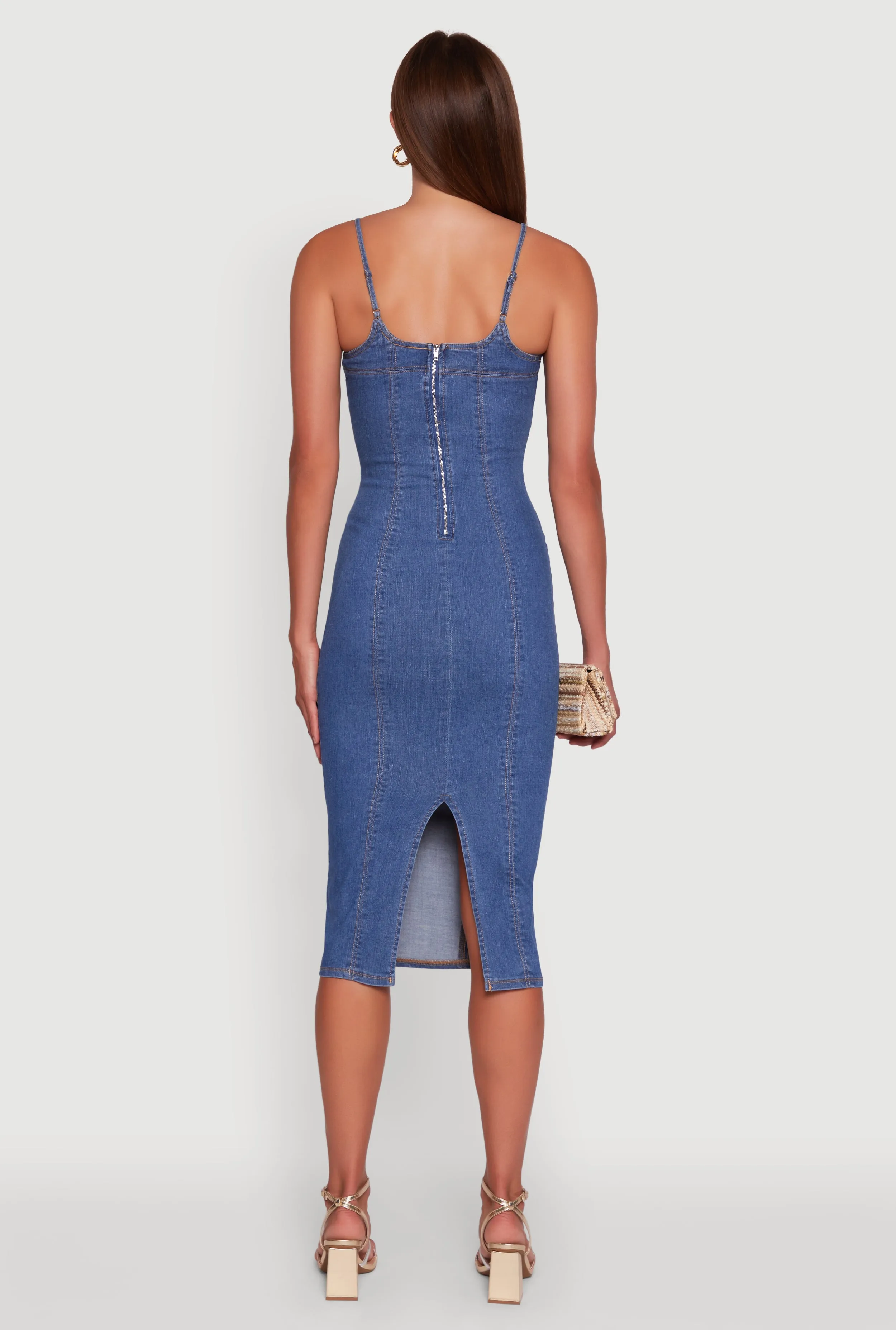 Denim Pintuck Slit Back Bodycon Dress sold by Rainbow product image thumbnail 5