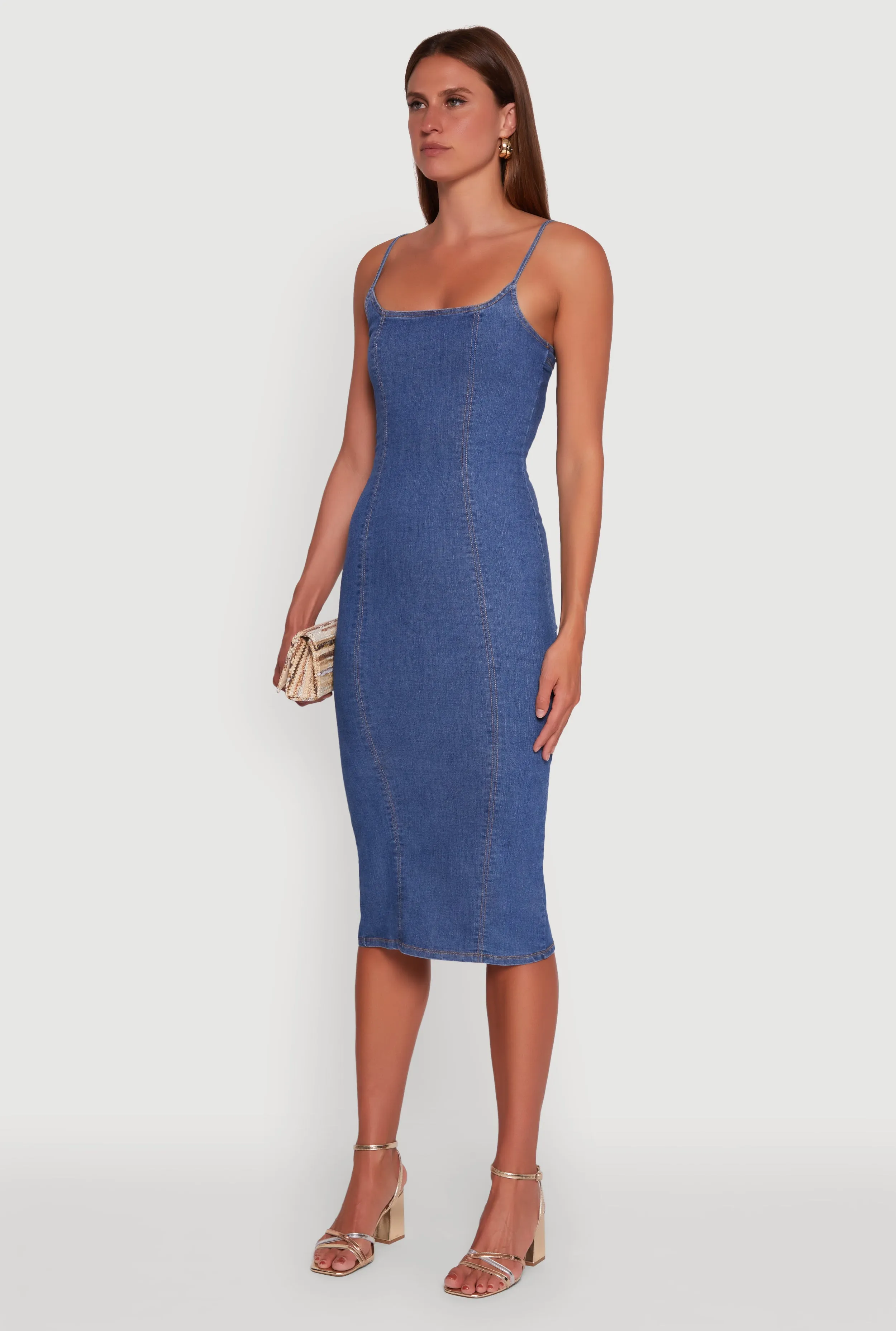 Denim Pintuck Slit Back Bodycon Dress sold by Rainbow product image thumbnail 3