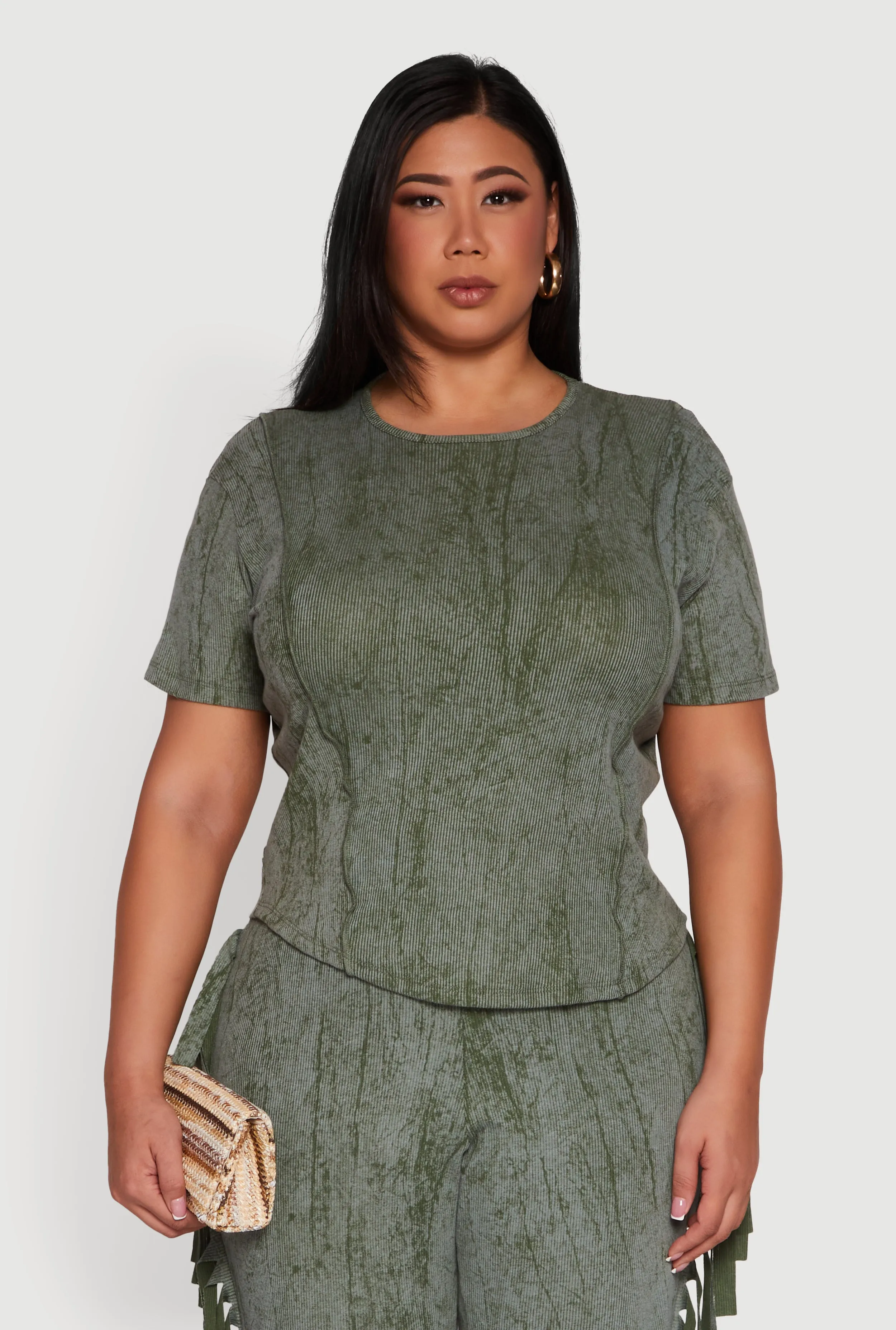 Plus Size Mineral Wash Pintuck Short Sleeve Top sold by Rainbow
